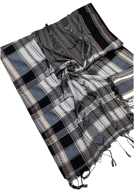 Women’s Dhaniakhali Khadi Pure Cotton Tant Saree Allover Work (Black)