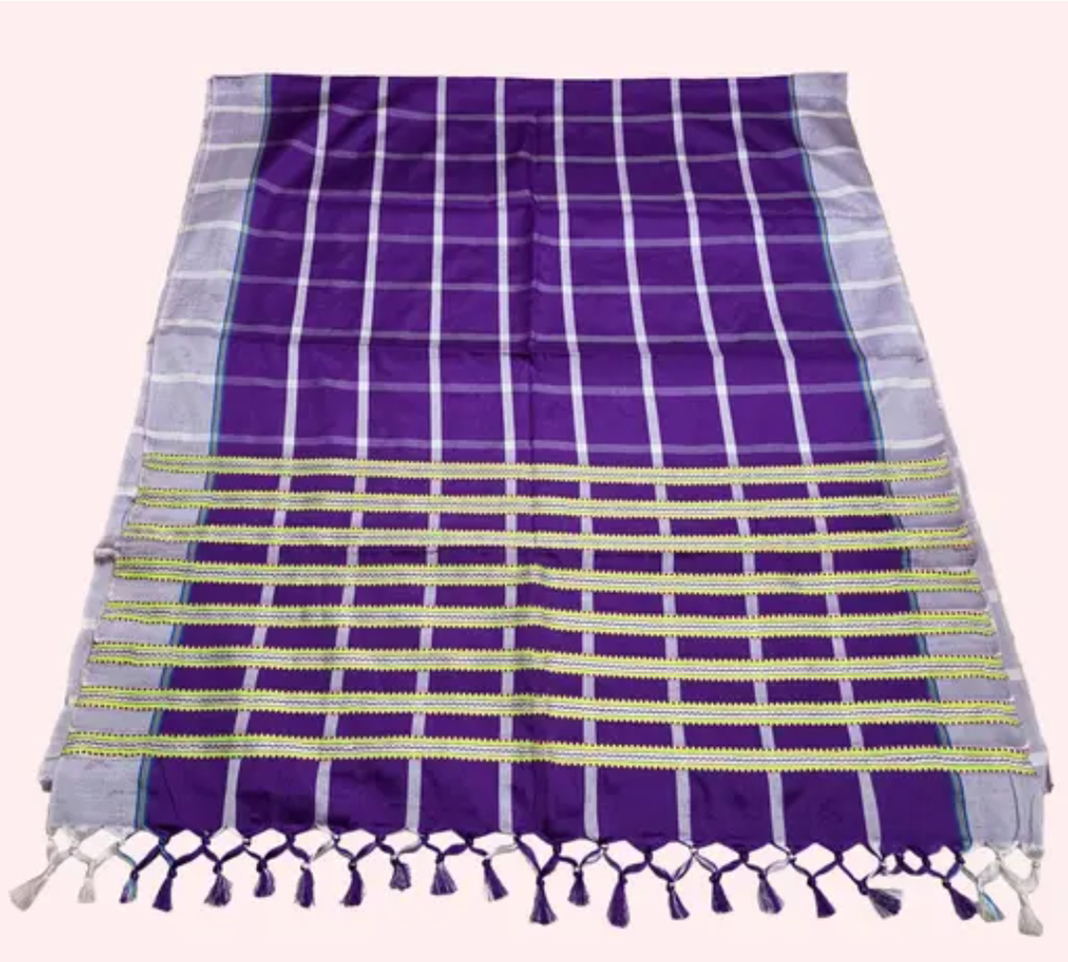 Adibasi Tribal Santali Cotton Saree Panchi Lumang Embroidered Blue Yellow