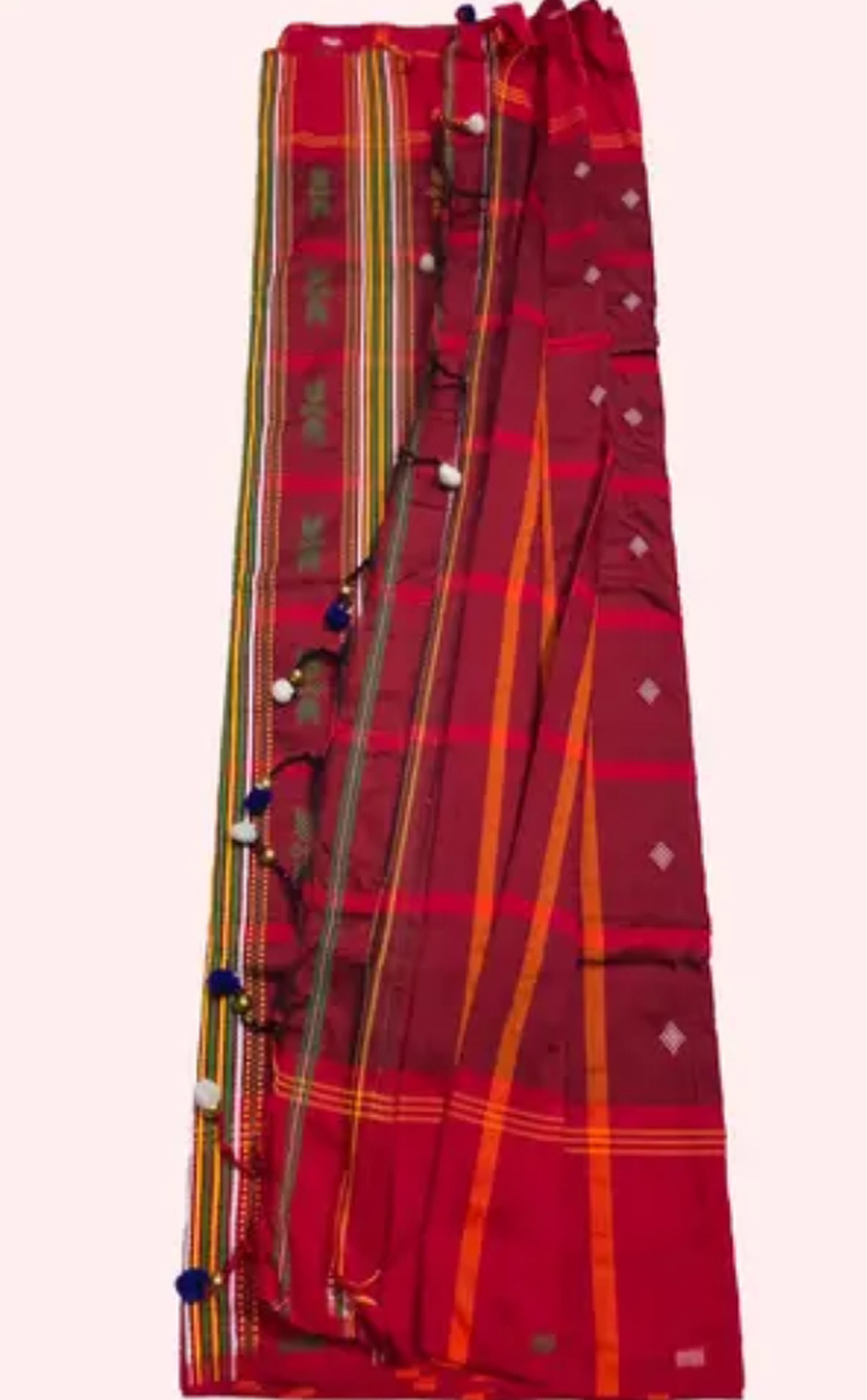 Adibasi Tribal Santali Cotton Saree Panchi Lumang Embroidered Red