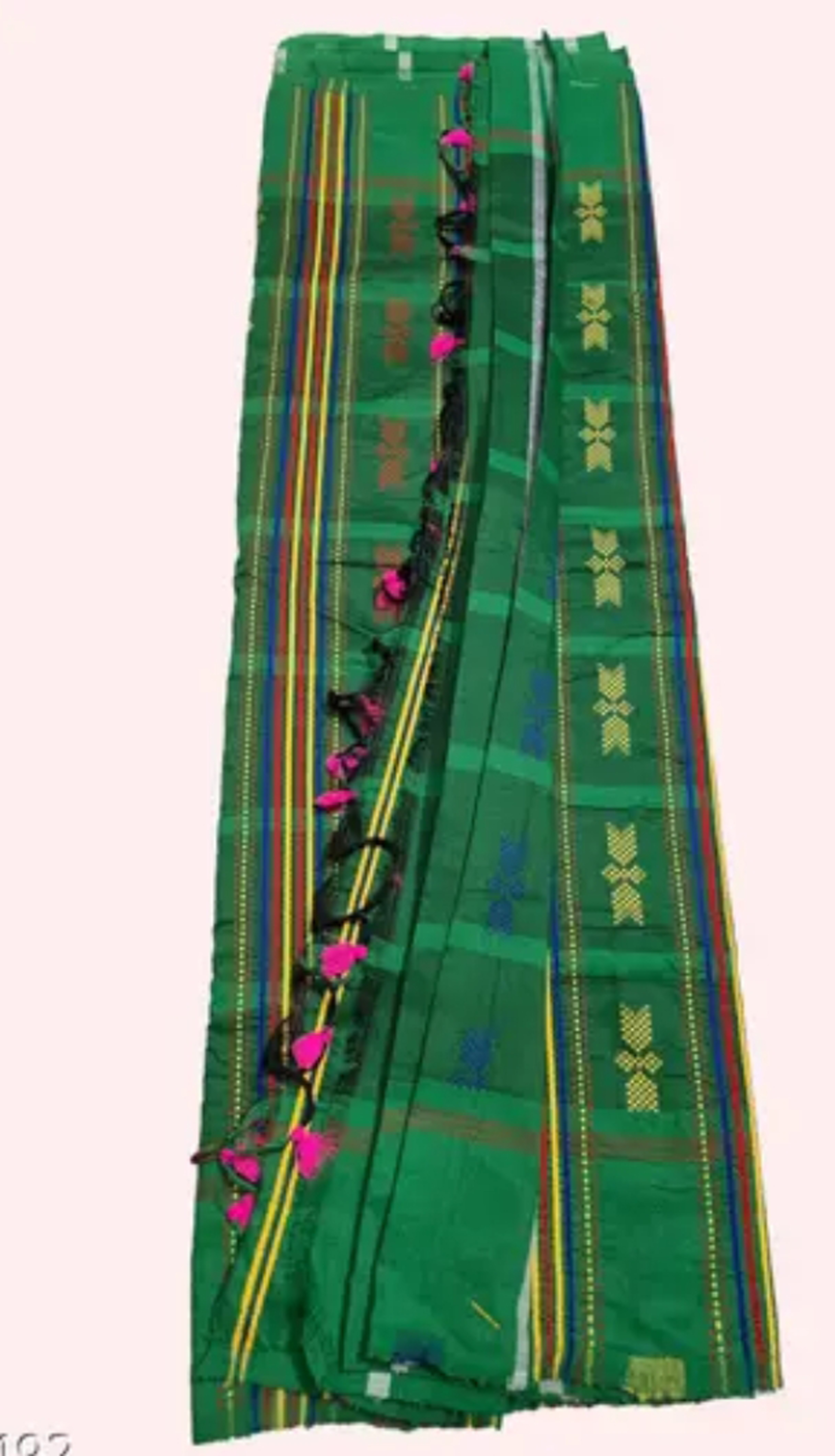 Adibasi Tribal Santali Cotton Saree Panchi Lumang Embroidered Green