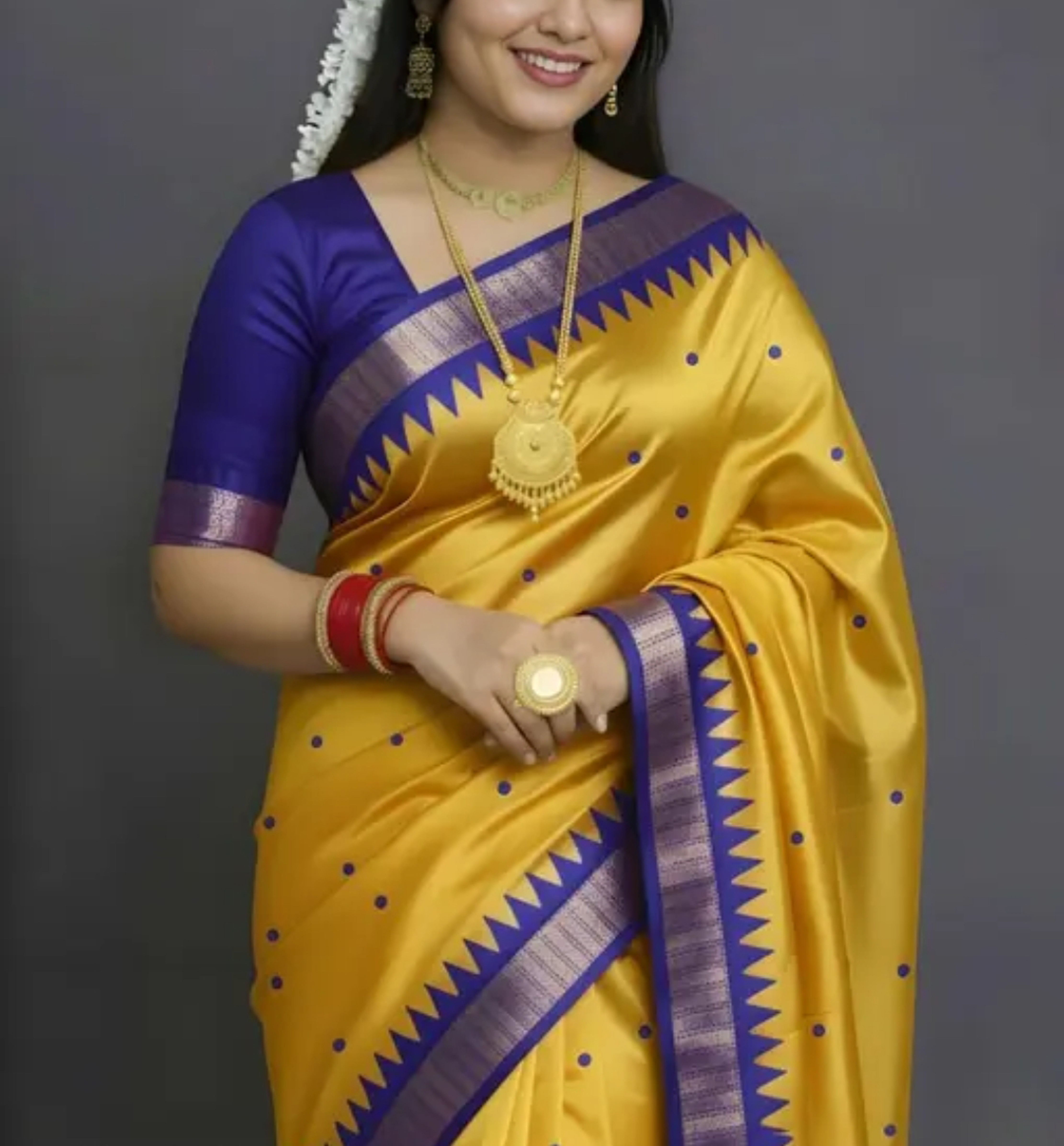 Bomkai Sambalpuri Yellow Temple Border Traditional Design With Blouse Piece 