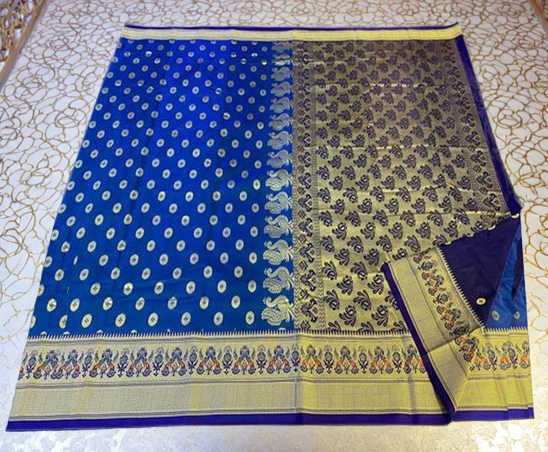 Jolly Women`s Madurai Pattu Cotton Silk With Blouse - Blue