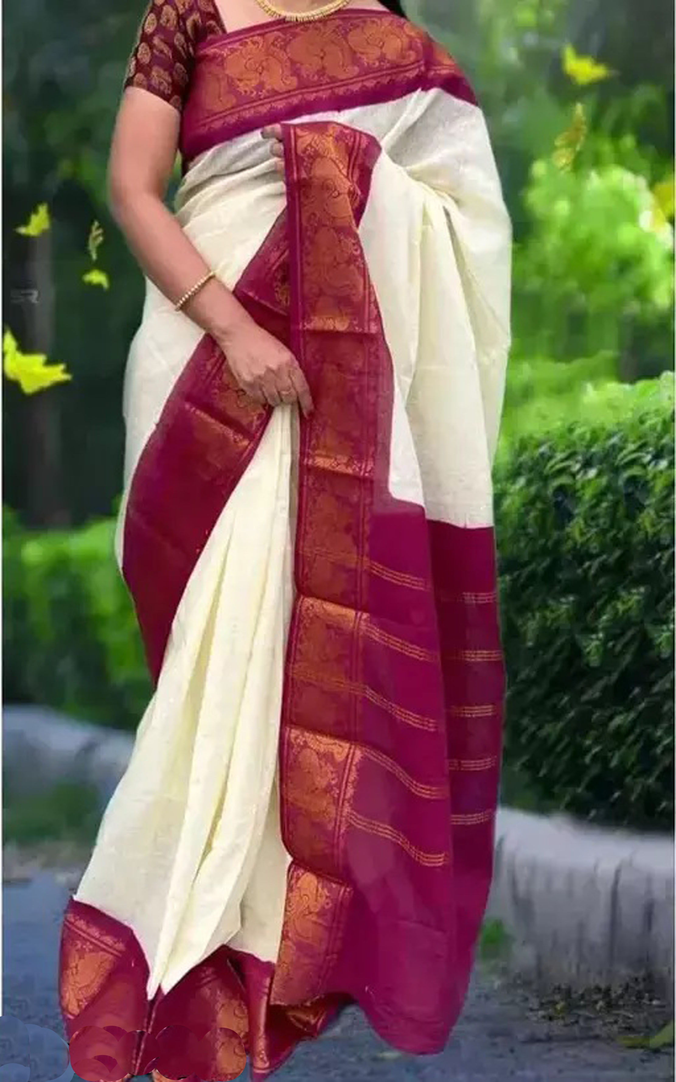  Madurai Pattu Cotton Silk Peacock Zari Border With Blouse
