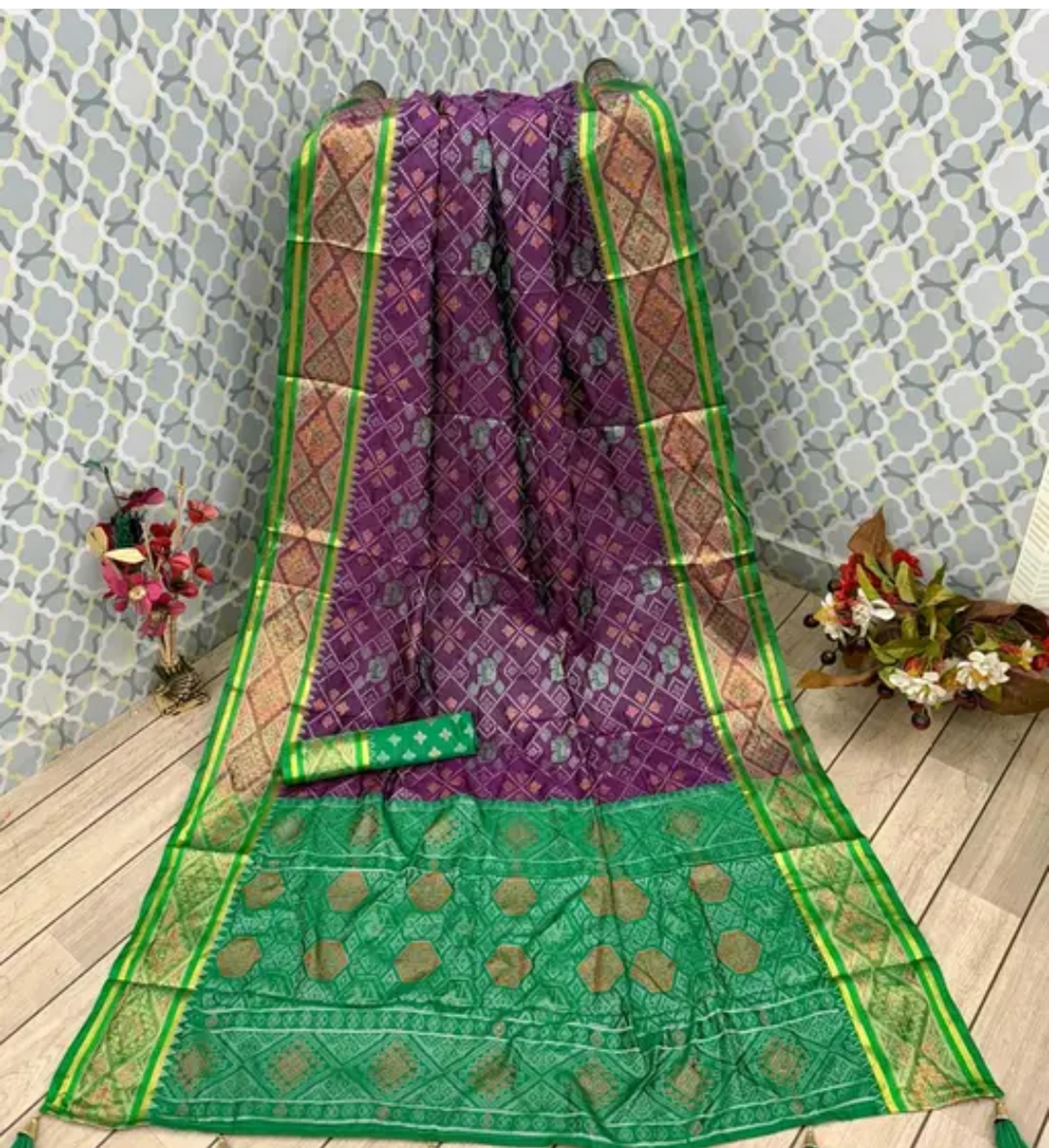  Patola Silk Saree Traditional with Blouse Piece