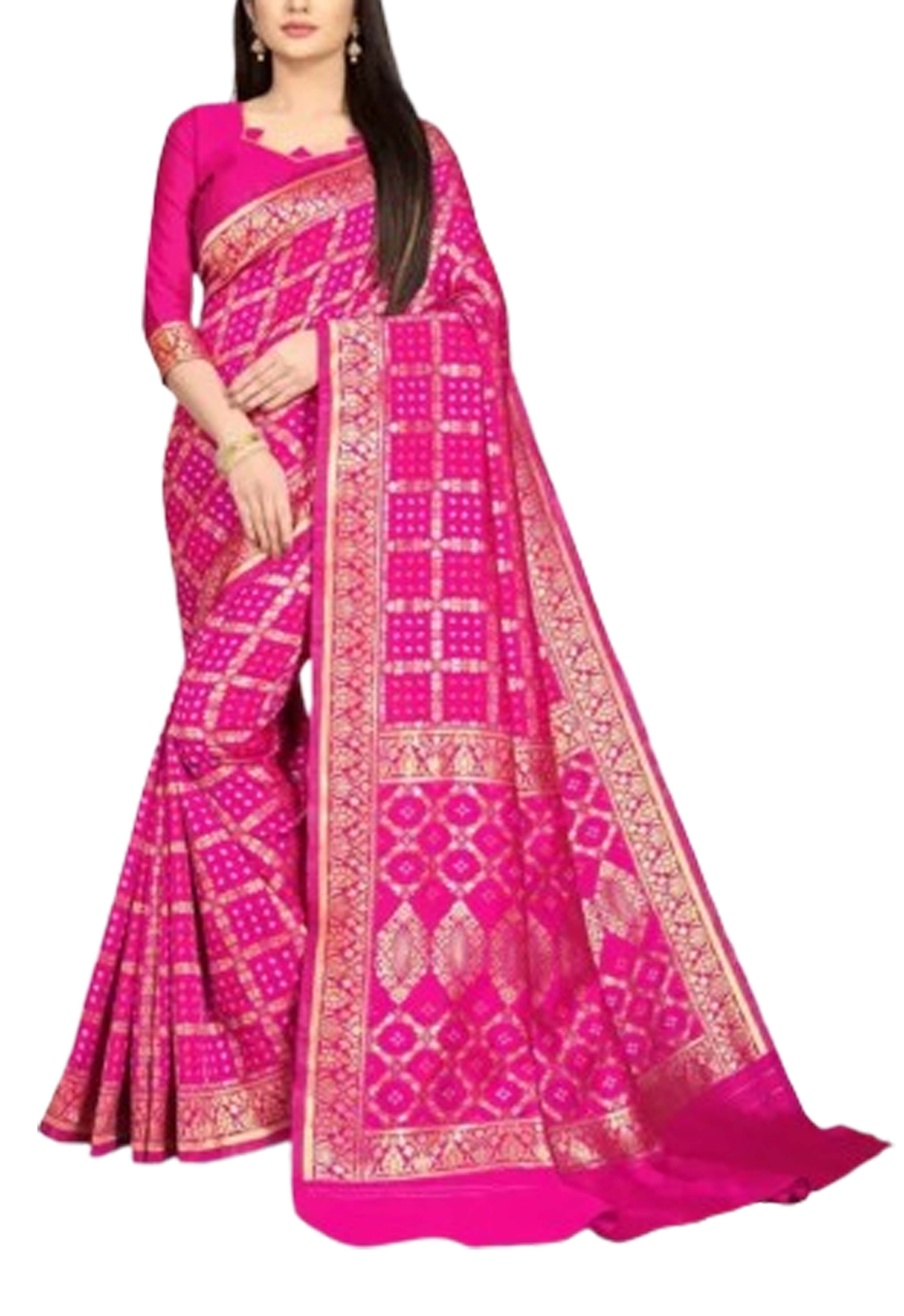 Women`s Soft Bandhani  Bandhej Silk Saree Heavy Embroidery Saree