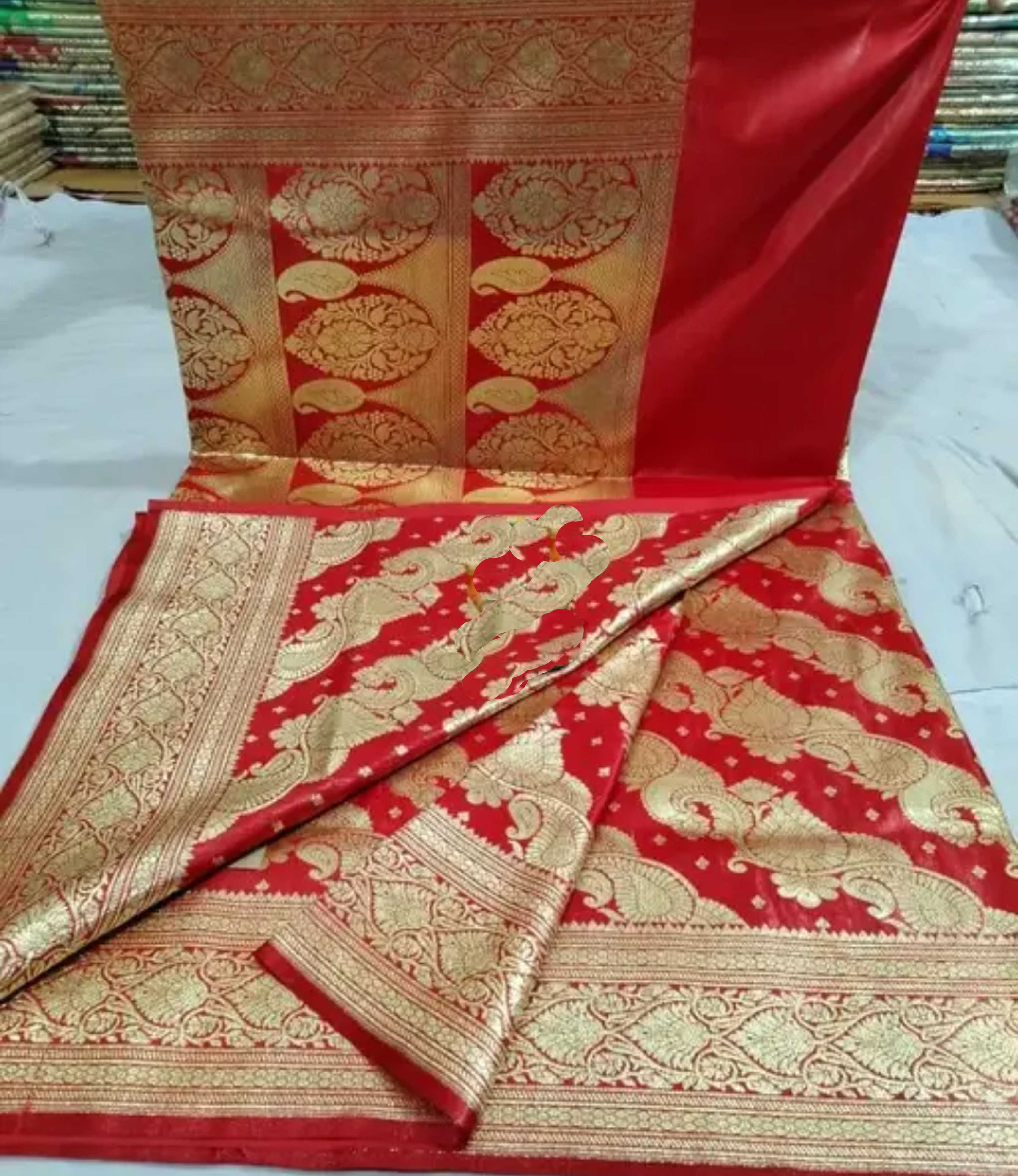 Bridal Banarasi Katan Silk Saree Self Design With All over Golden Zari Border (Design Available Basis)
