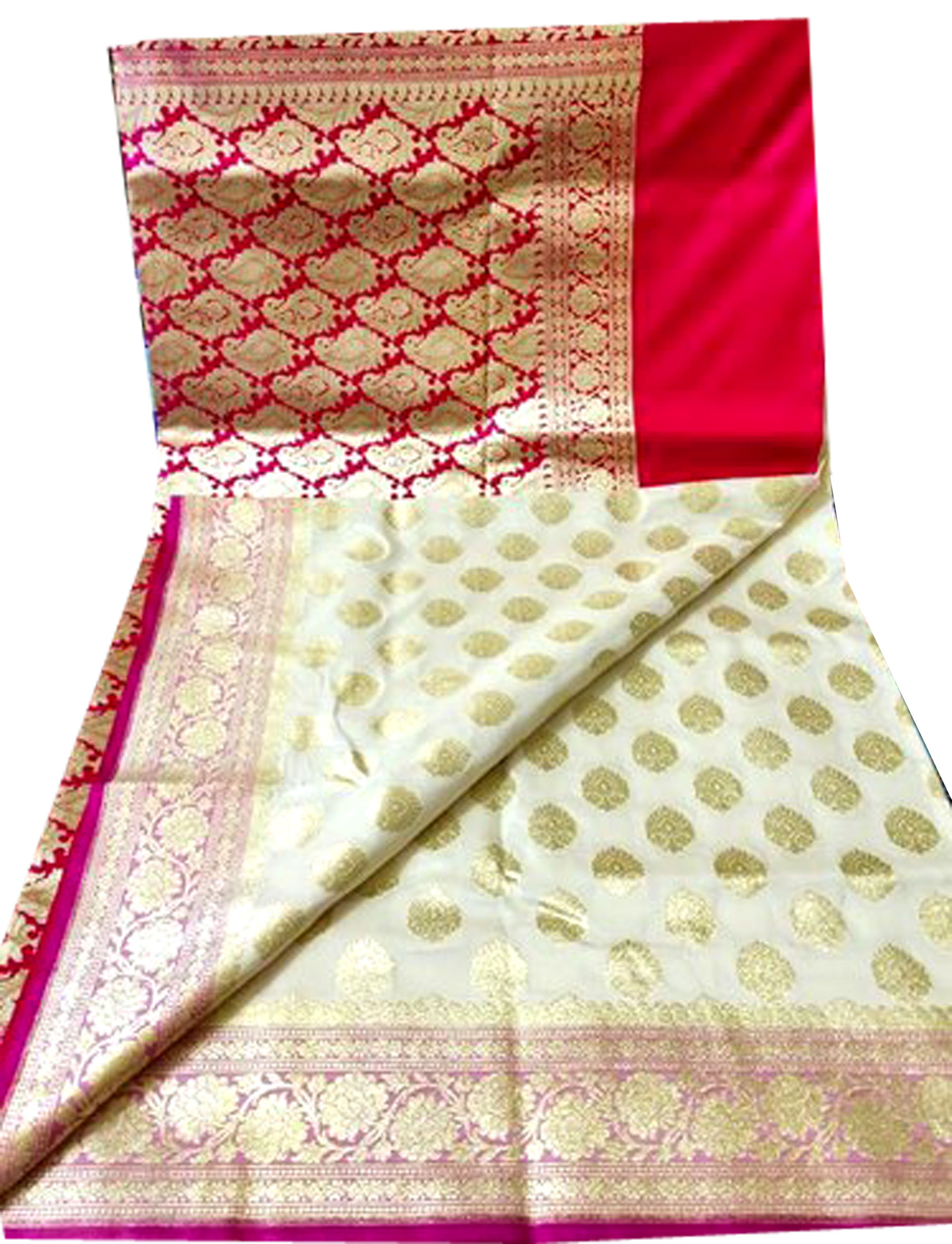  Banarasi Katan Silk Saree With All Over Golden Zari Border 