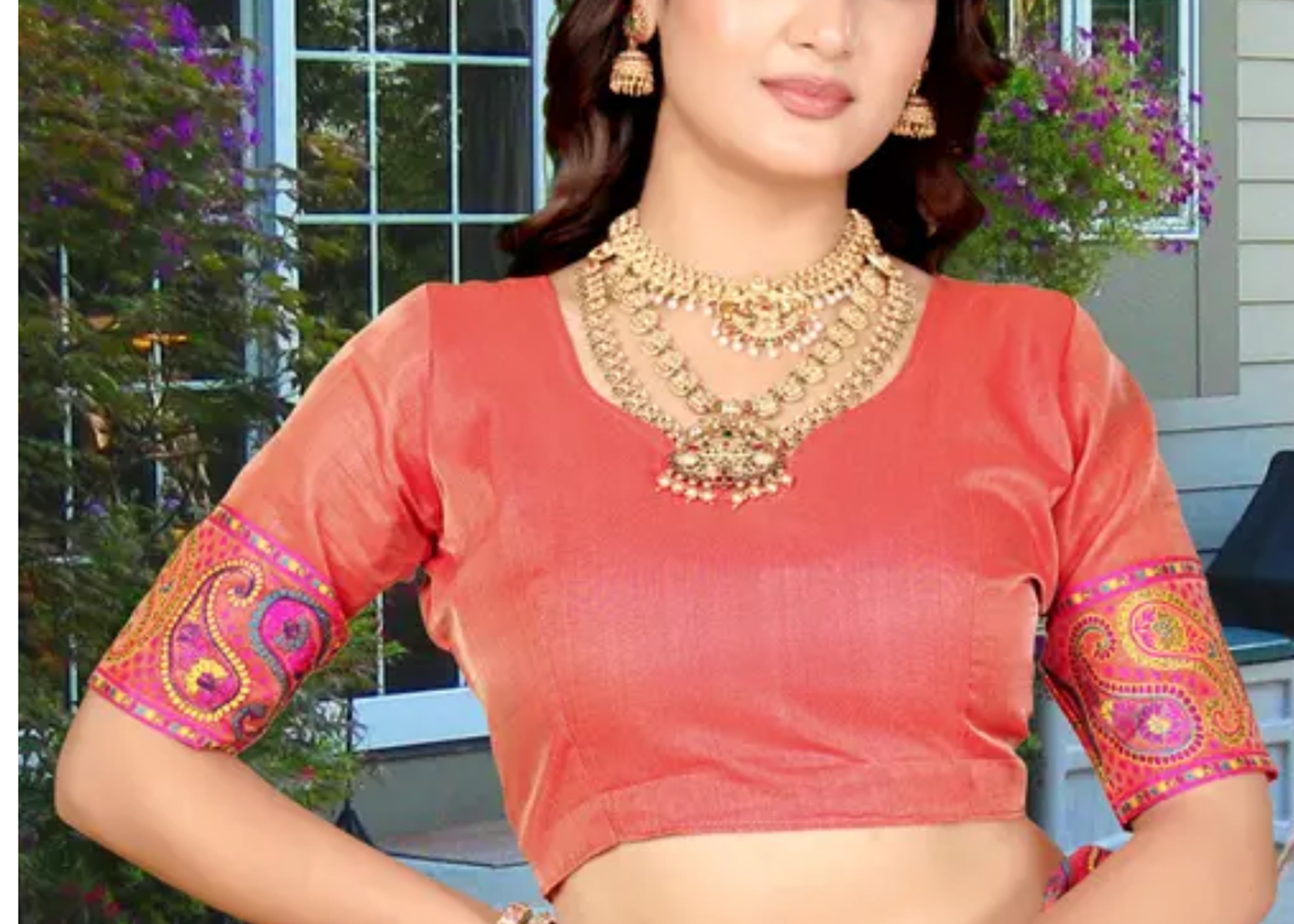  Kashmiri Pashmina Silk Peach  Saree with Traditional Meenakari Work 