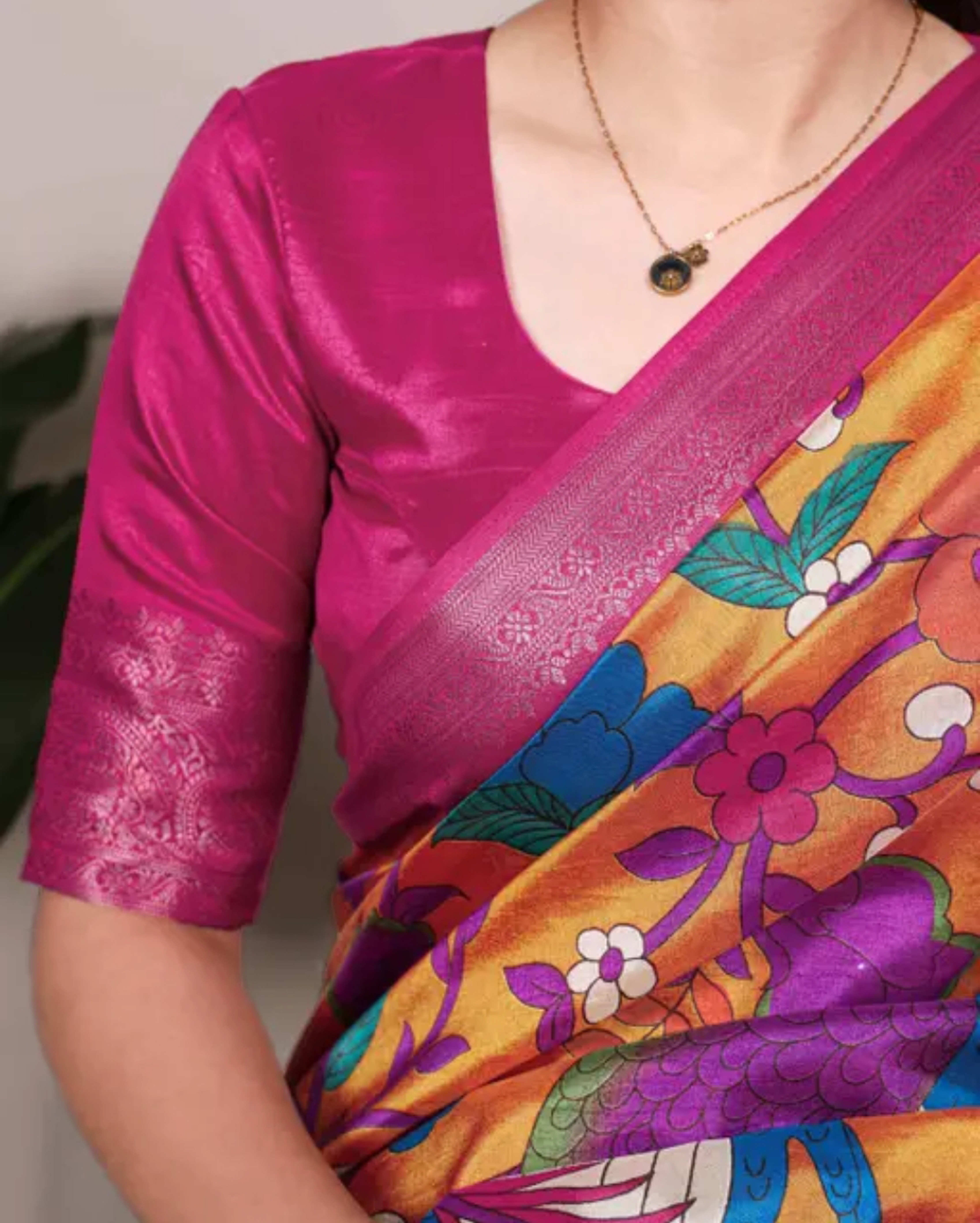 Premium Tussar Silk Hand Woven Floral Printed With Zari Weaving Saree