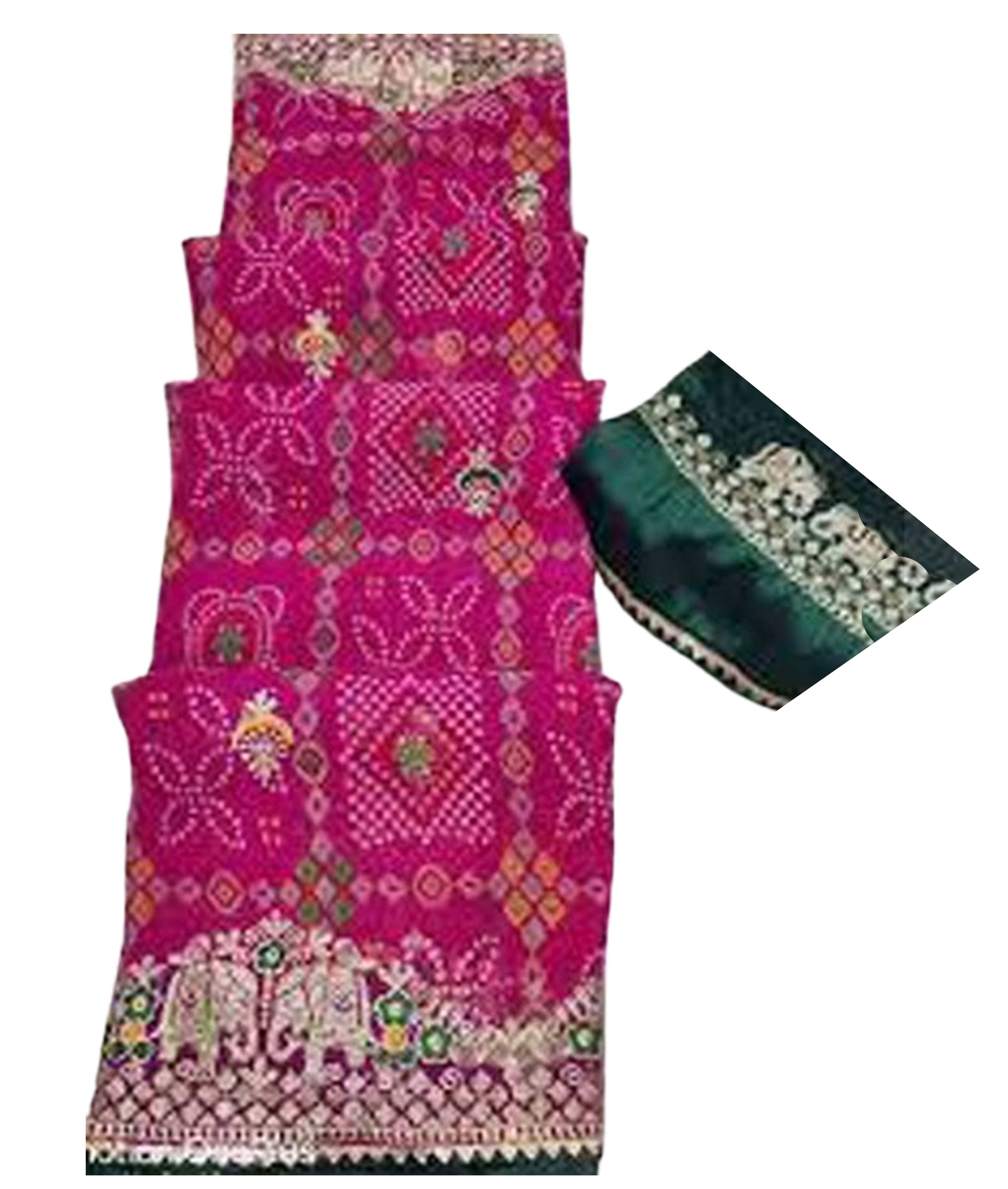 Women`s Bandhani Bandhej 2026 Silk Sarees Zari Weaving Work Contrast Blouse Piece