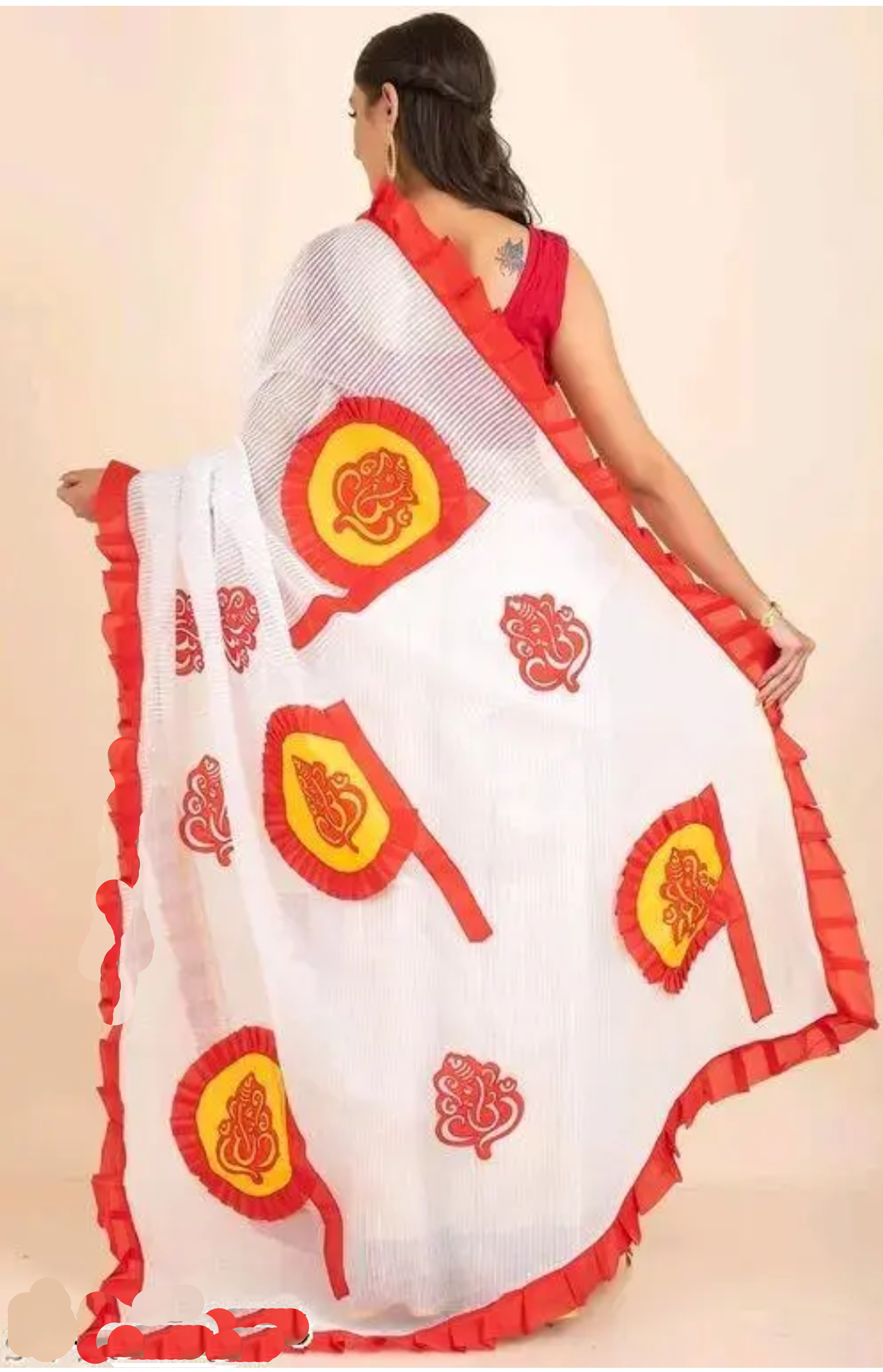 Applique Work Handloom Pankha Design Saree