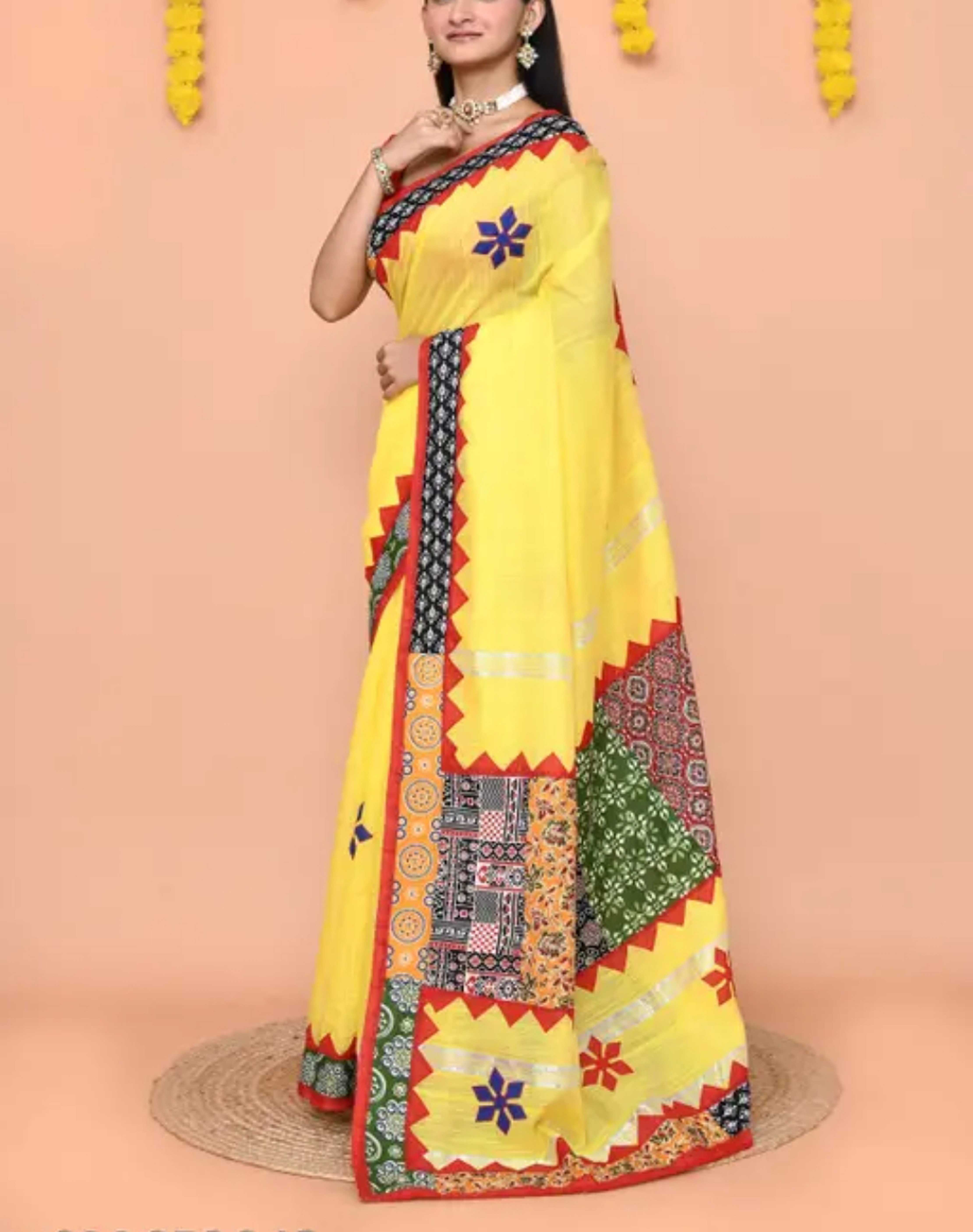 Khadi Cotton Applique Work Handloom Puja Saree