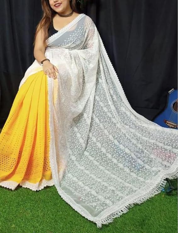 Jolly Women`s Hakoba Saree Hand Embroidered in Traditional Woven- Yellow