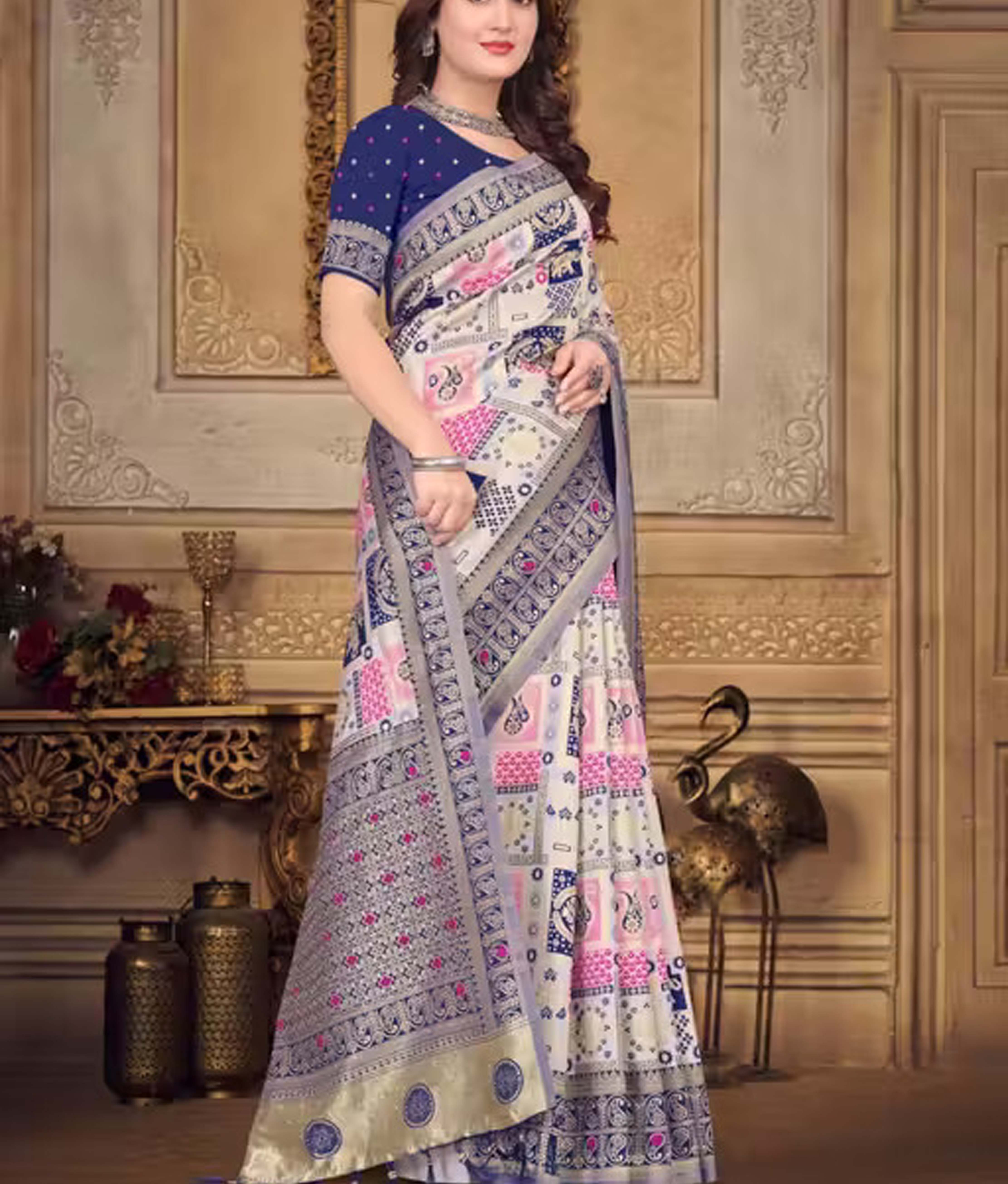 Patola Silk Saree Traditional with Blouse Piece