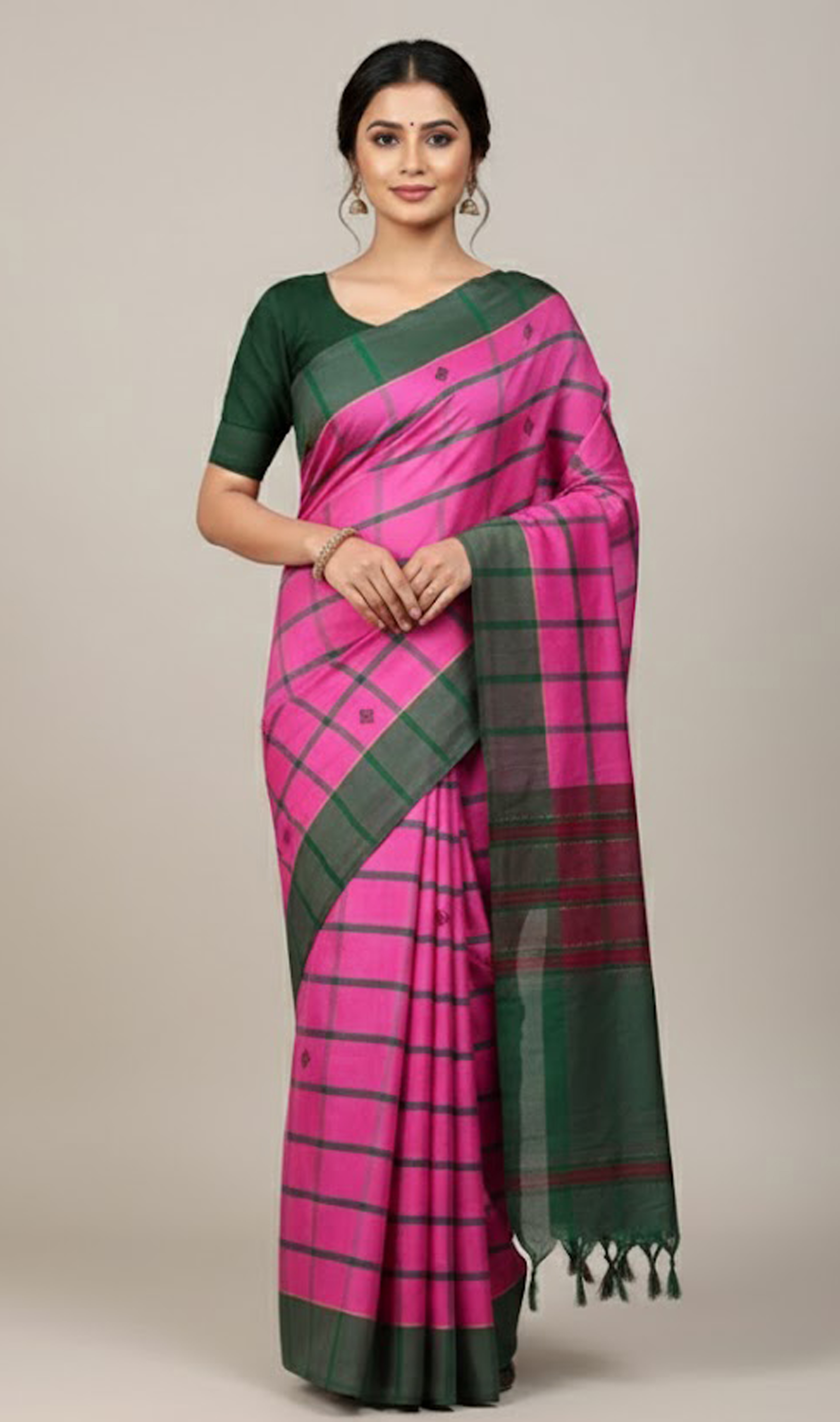 Adibasi Tribal Santali Cotton Saree Panchi Lumang Embroidered Pink
