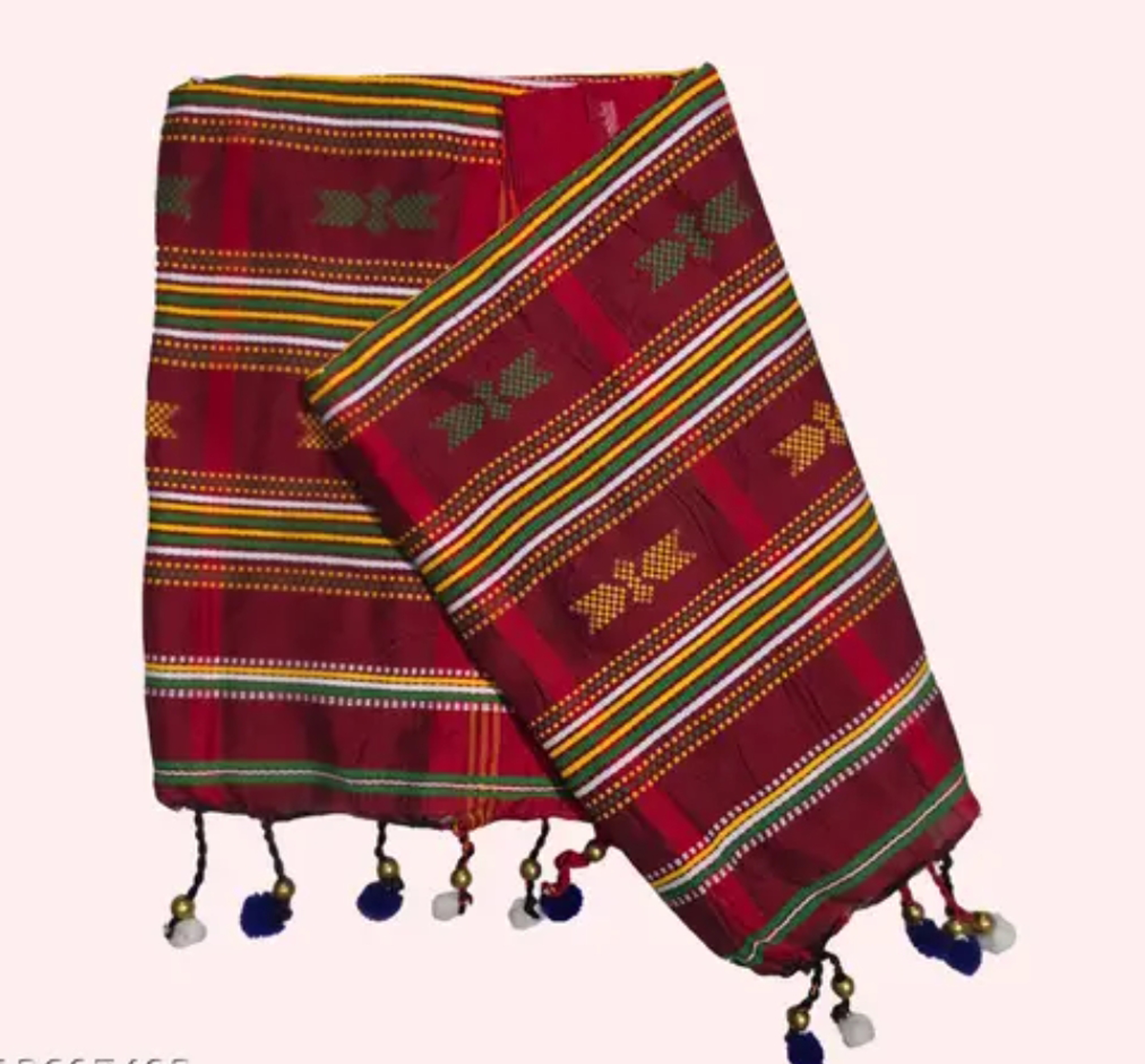 Adibasi Tribal Santali Cotton Saree Panchi Lumang Embroidered Red