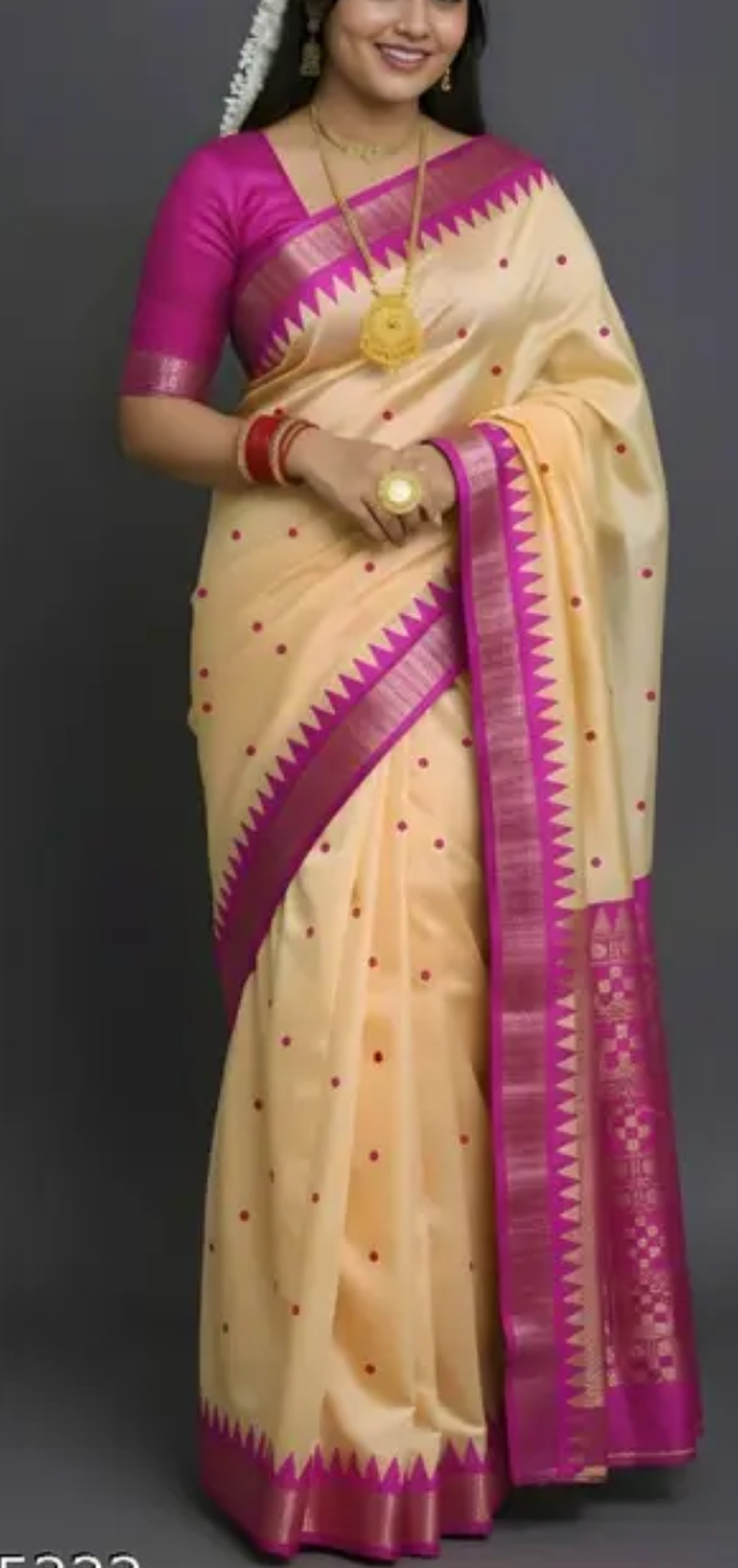 Bomkai Sambalpuri Cream Temple Border Traditional Design With Blouse Piece 