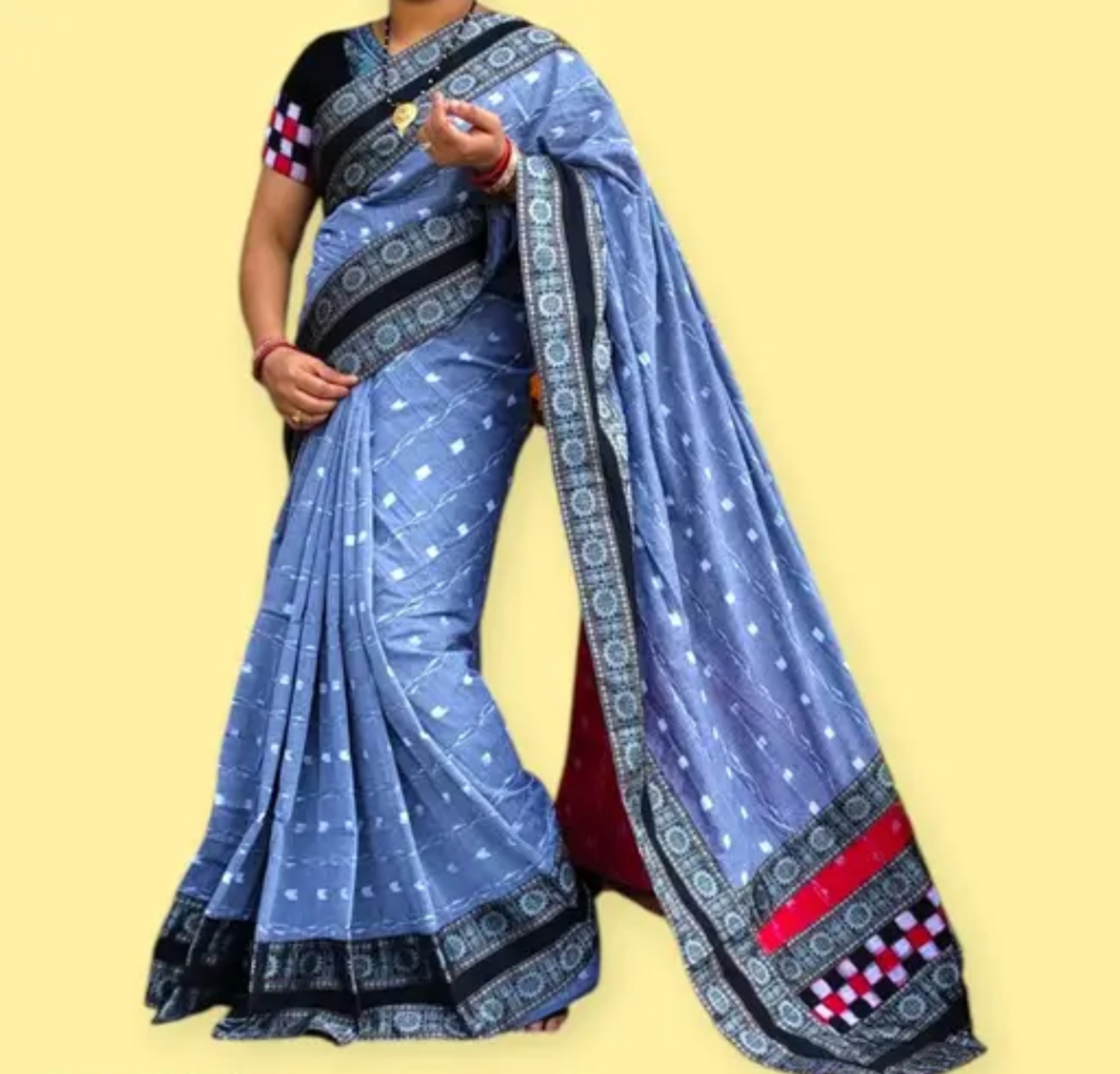 Sambalpuri Blue Black Embroidery Silk Saree Pasapalli Traditional Design With Blouse Piece 