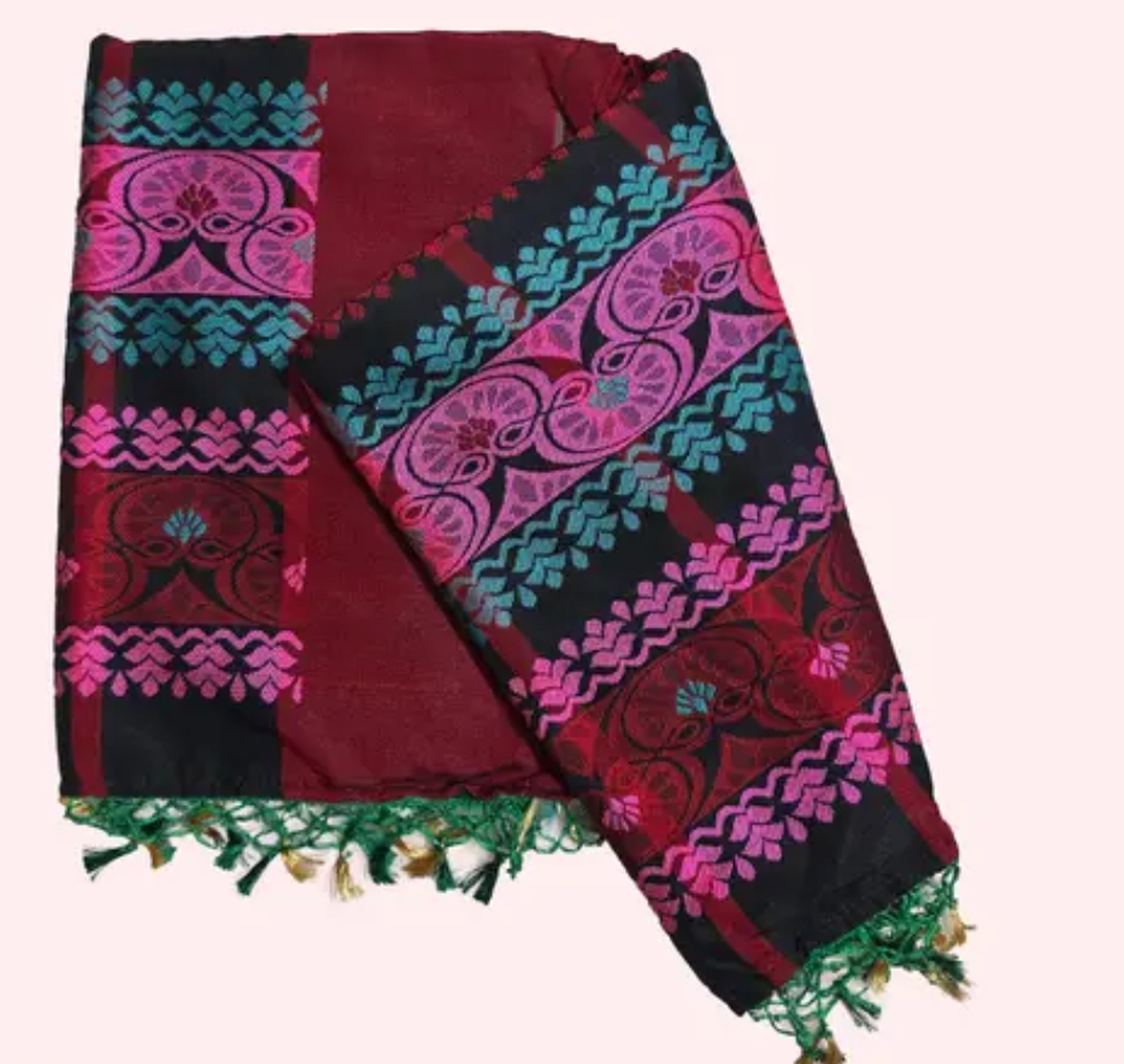 Adibasi Tribal Santali Saree Panchi Lumang Embroidered Red Black 