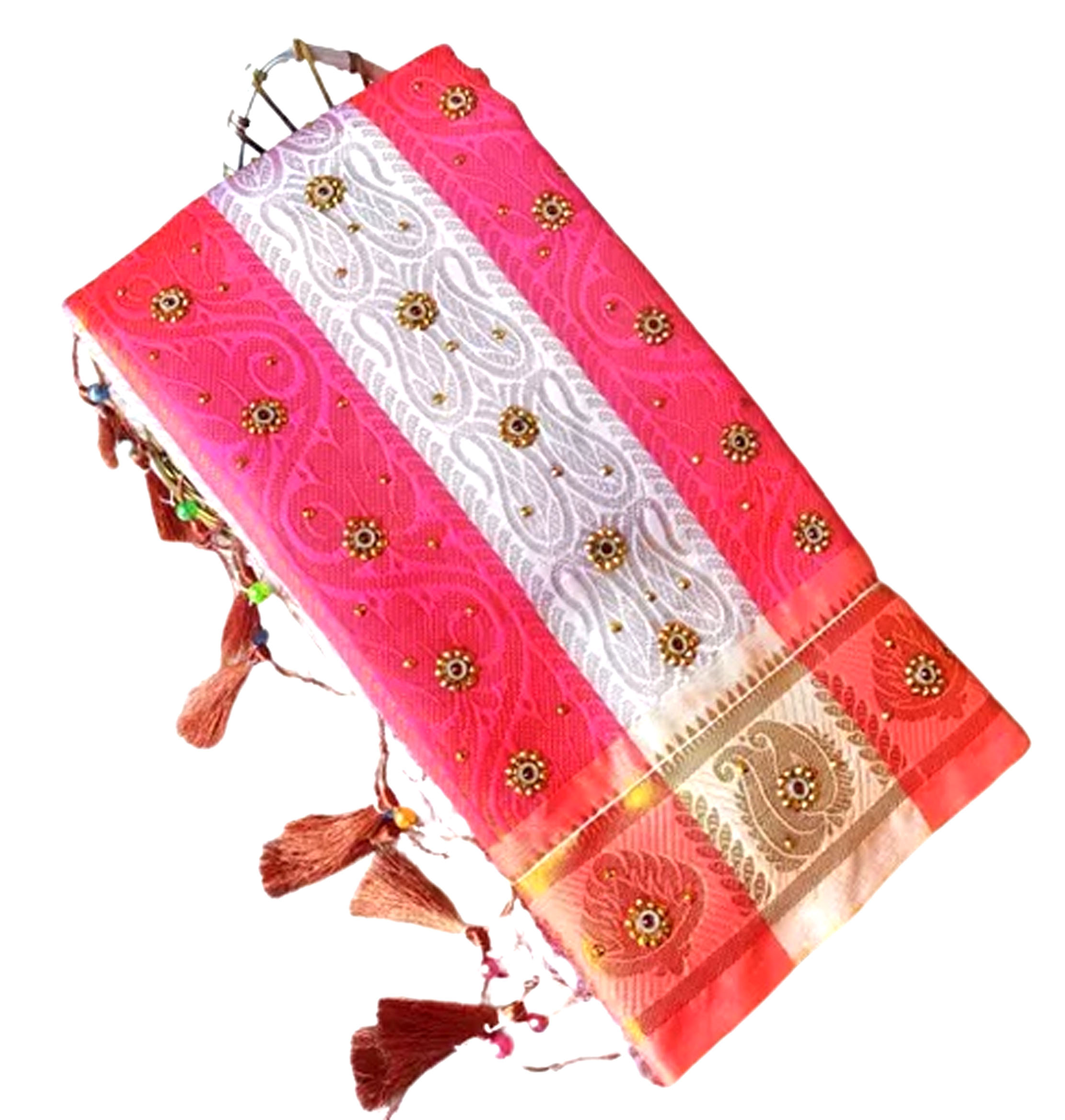 Bridal Brocade Banarasi Silk Saree Stone Work with All over Zari Border 