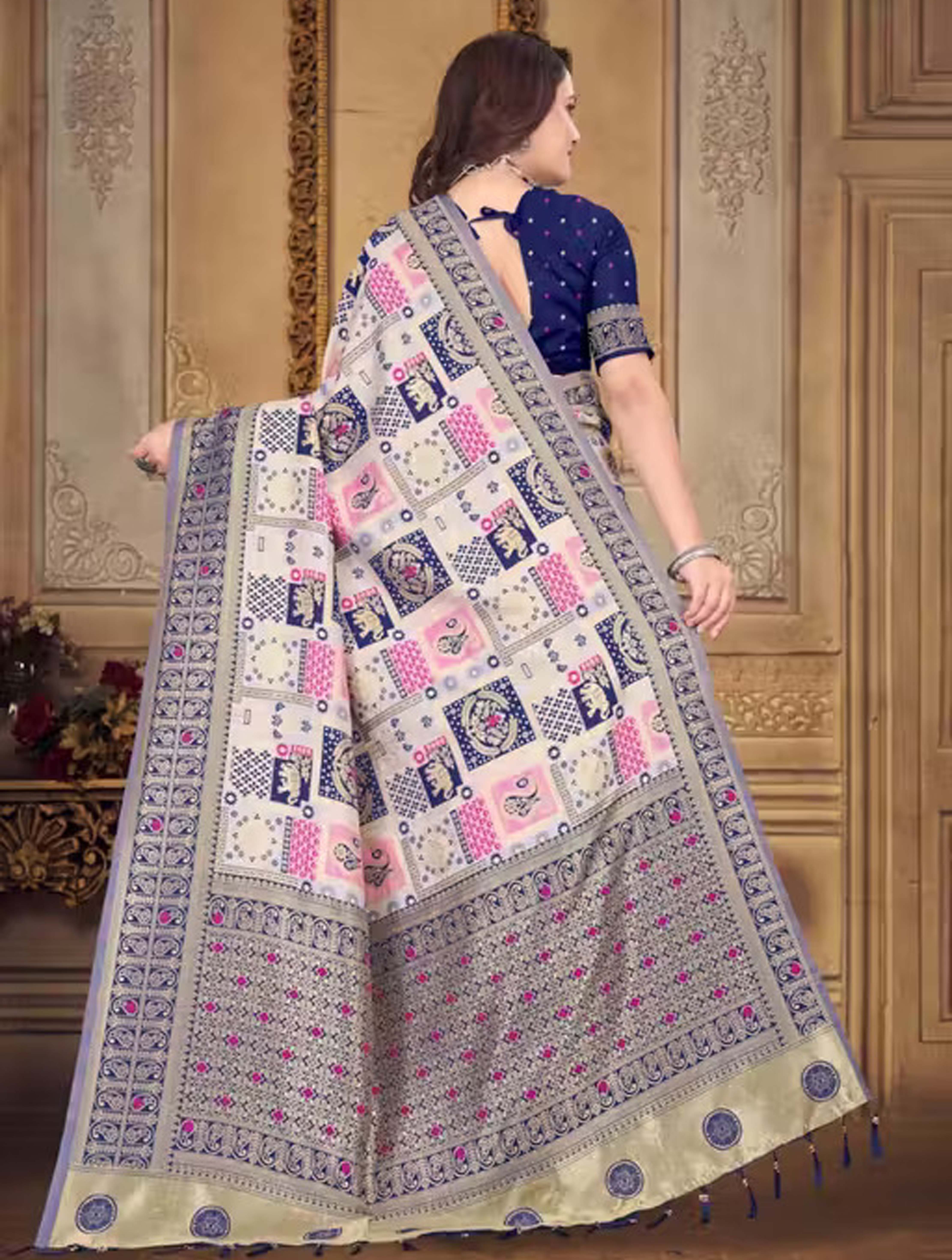  Patola Silk Saree Traditional with Blouse Piece