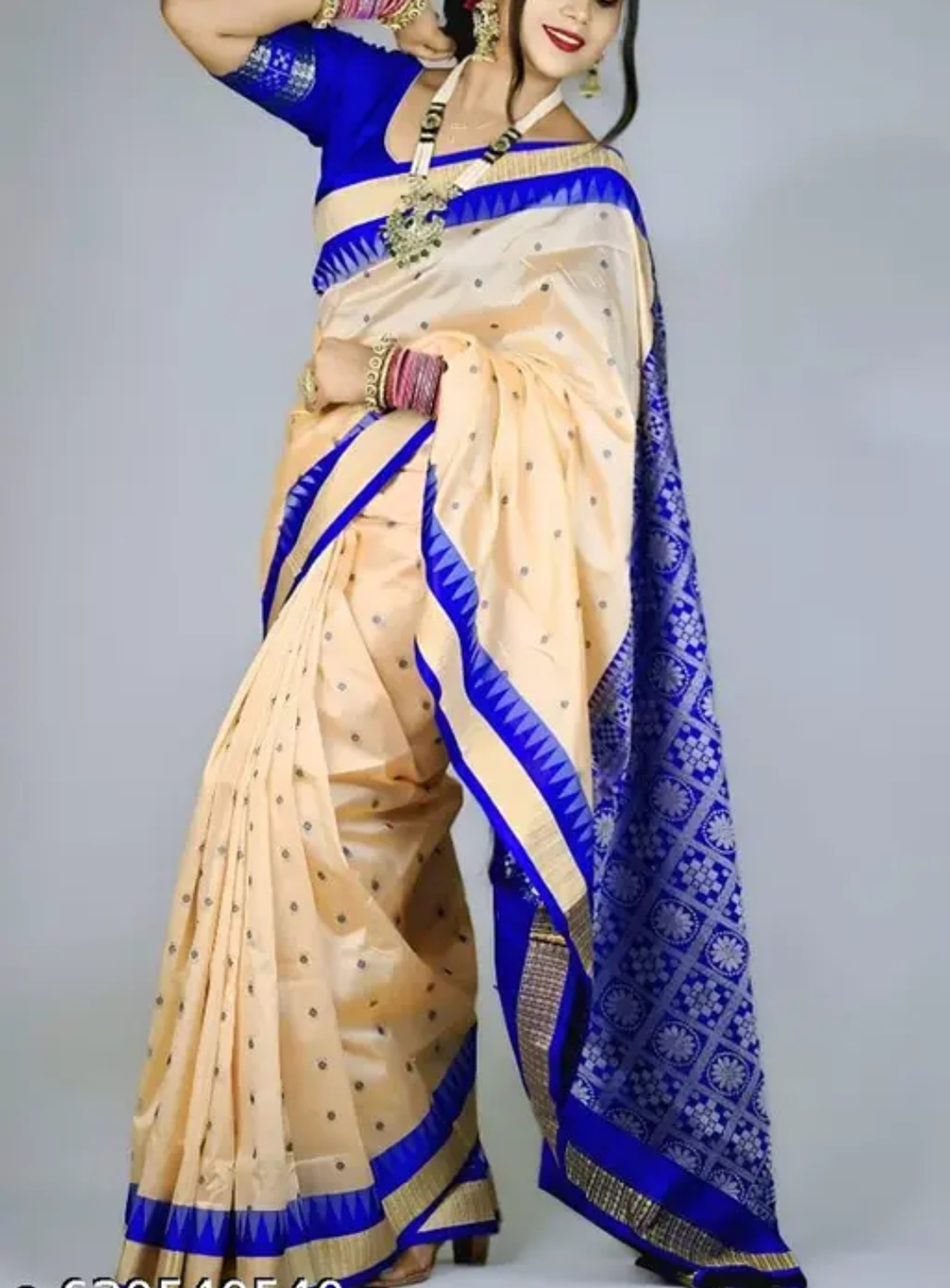 Sambalpuri Silk Saree Cream Off White Base Pasapalli With Traditional Design with Blouse Pc 