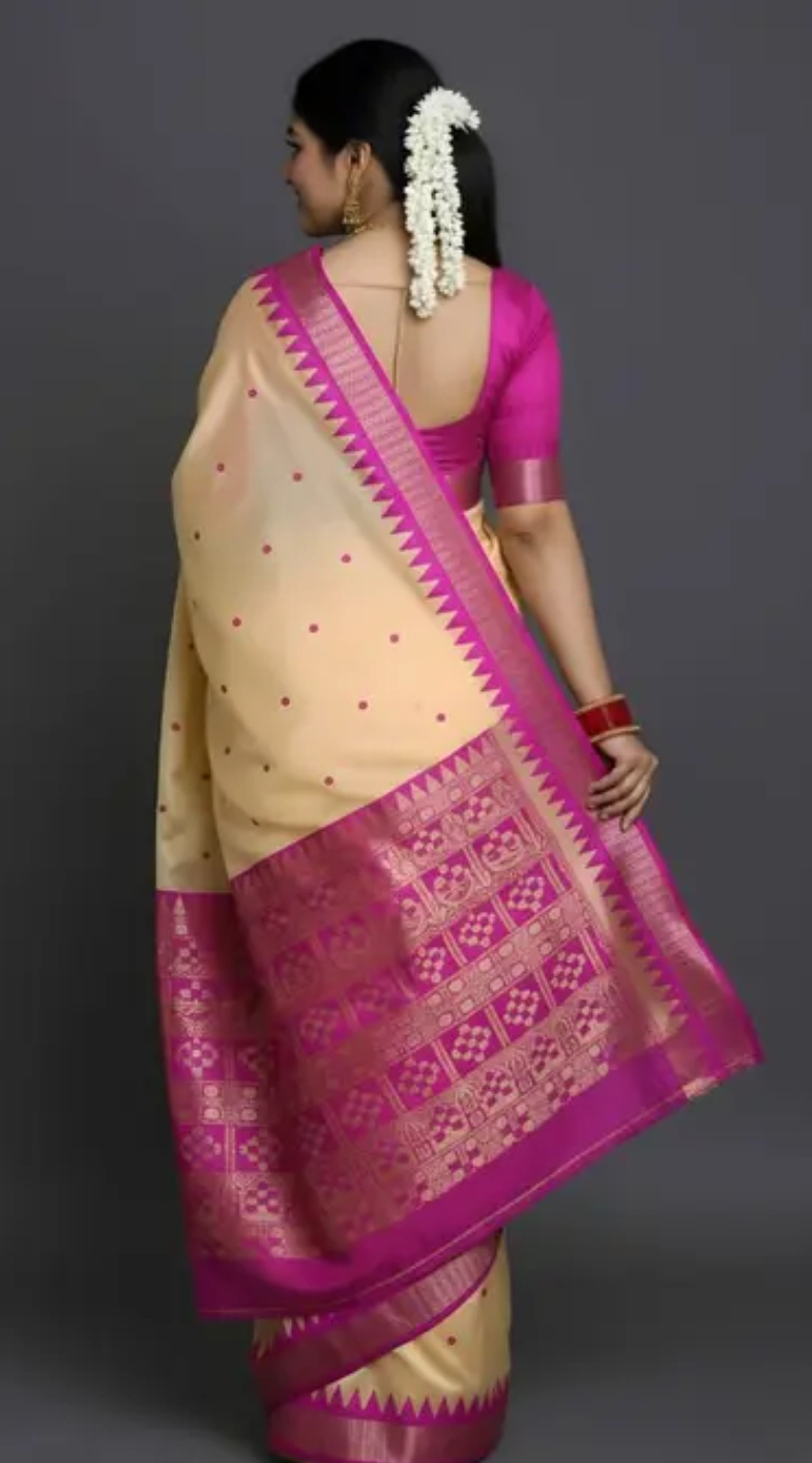 Bomkai Sambalpuri Cream Temple Border Traditional Design With Blouse Piece 