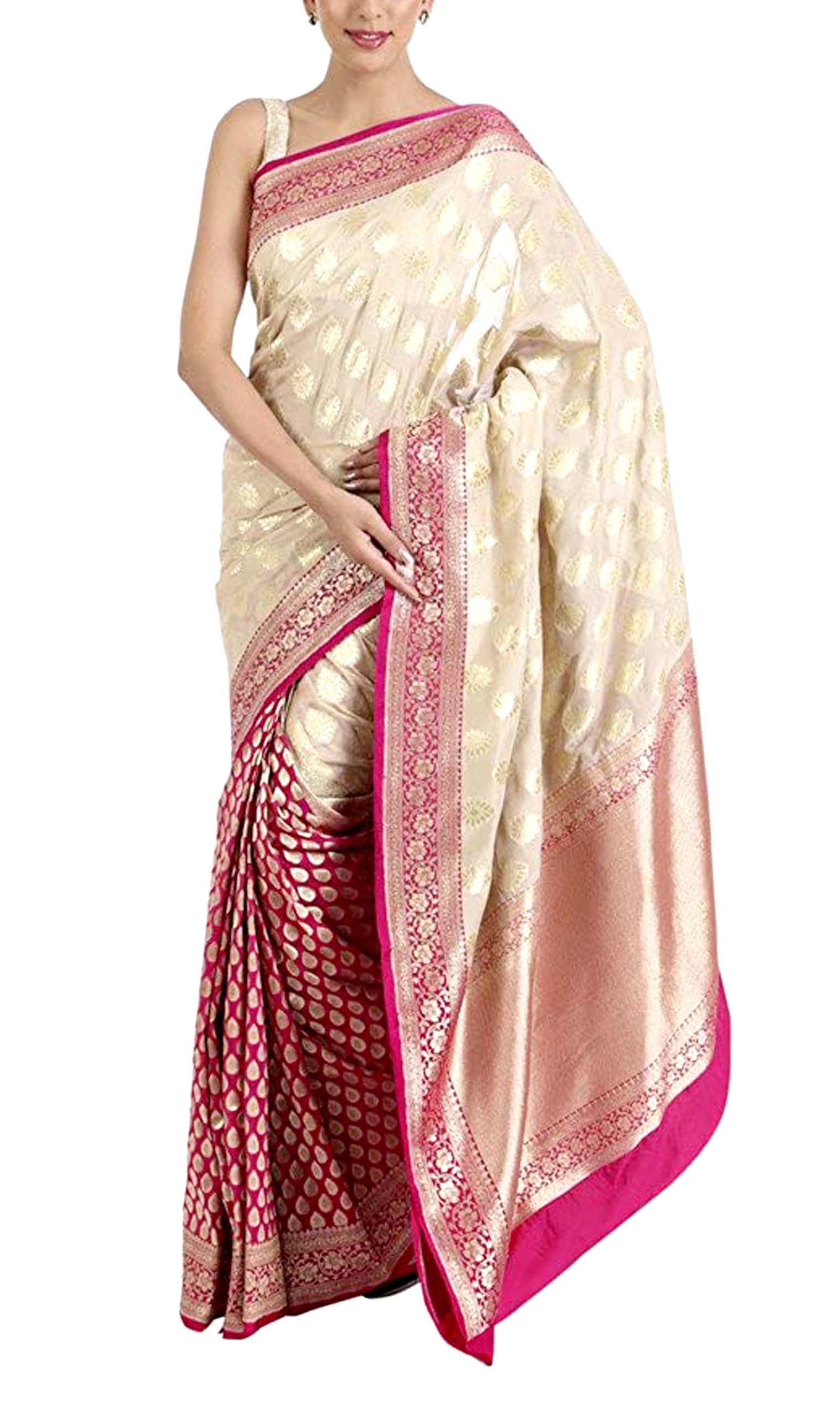  Banarasi Katan Silk Saree With All Over Golden Zari Border 