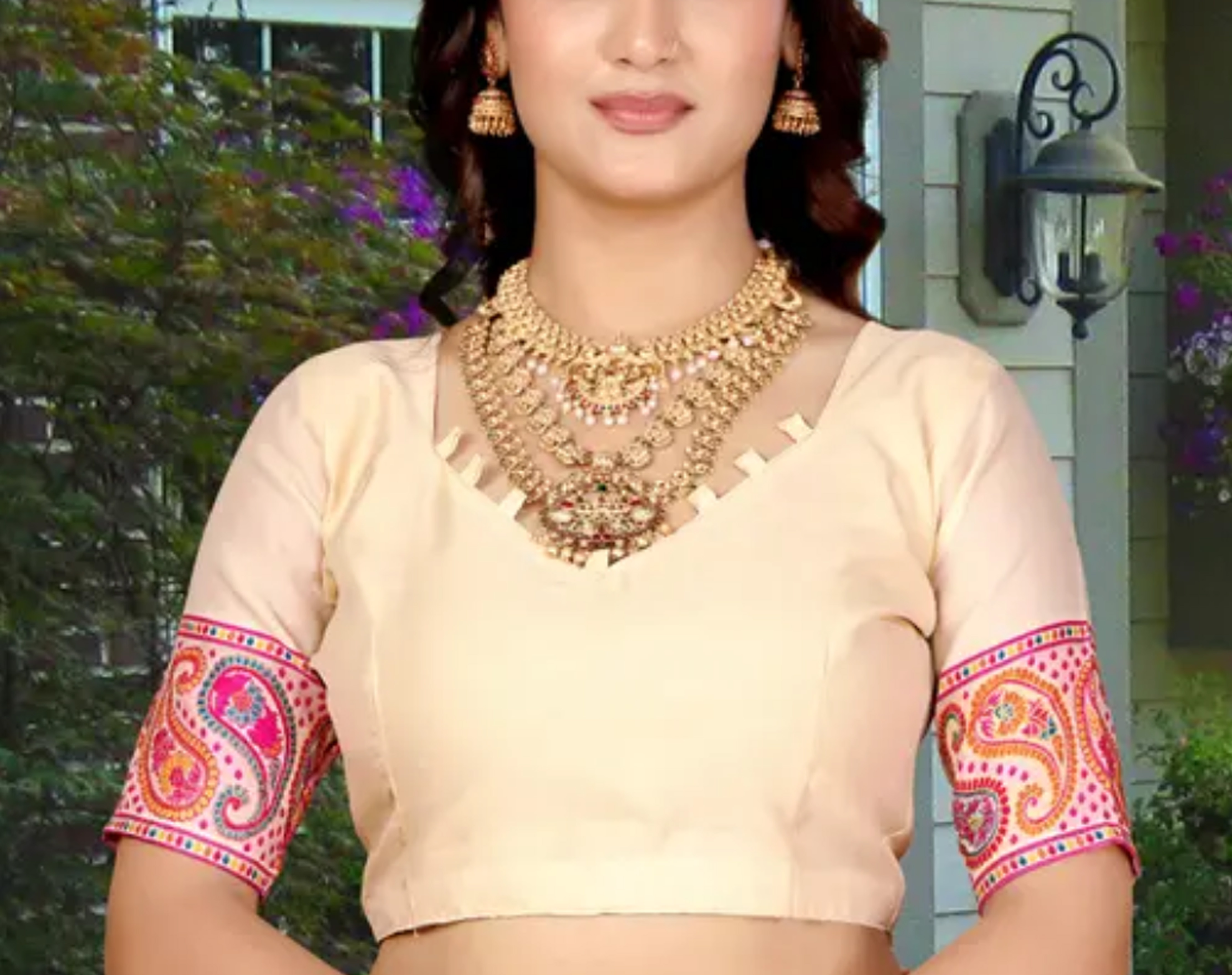  Kashmiri Pashmina Silk Cream Saree with Traditional Meenakari Work 