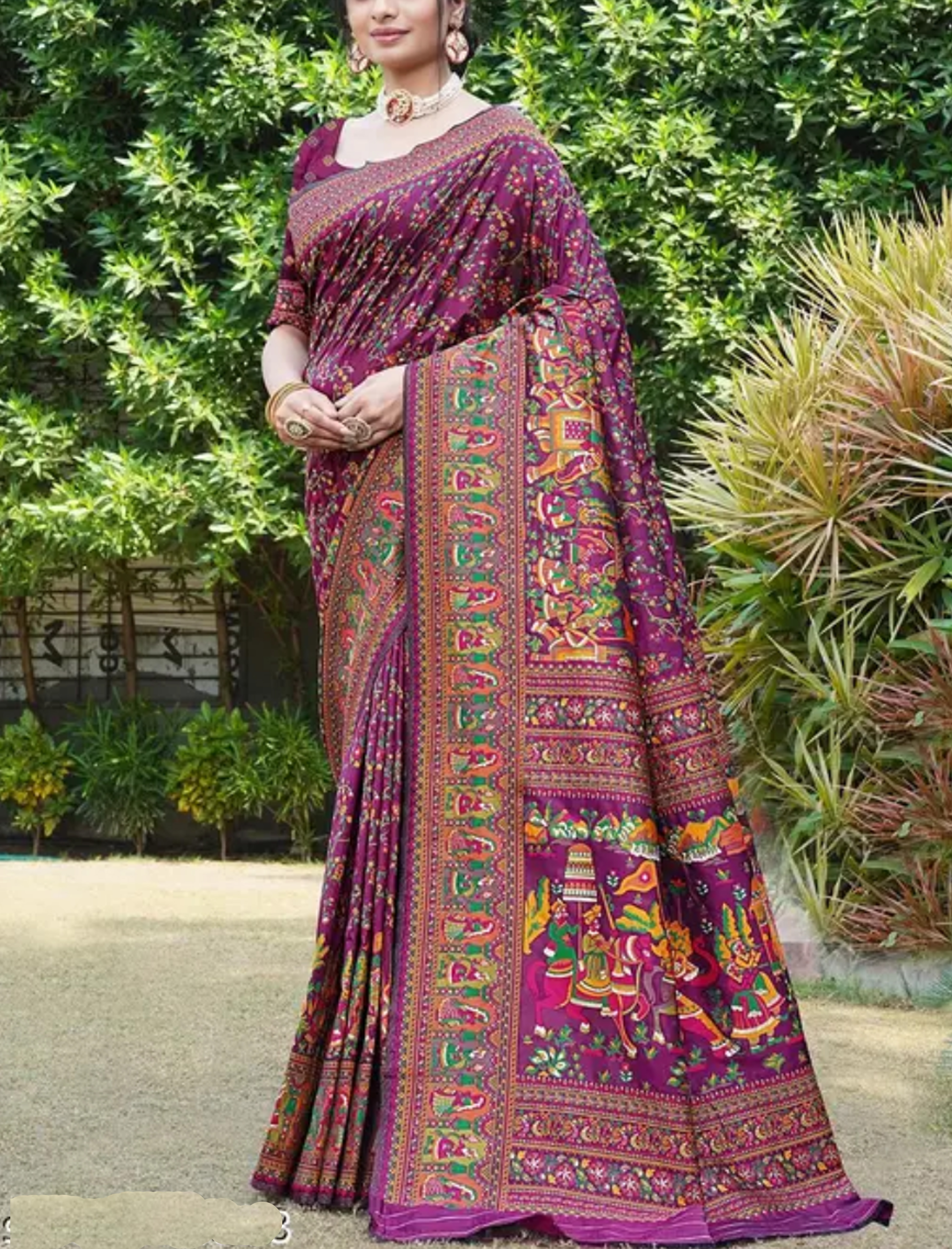  Kashmiri Pashmina Silk Purple Saree with Traditional Meenakari Work 