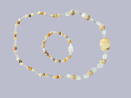 Picture Jasper and Quartz Necklace and Bracelet Set