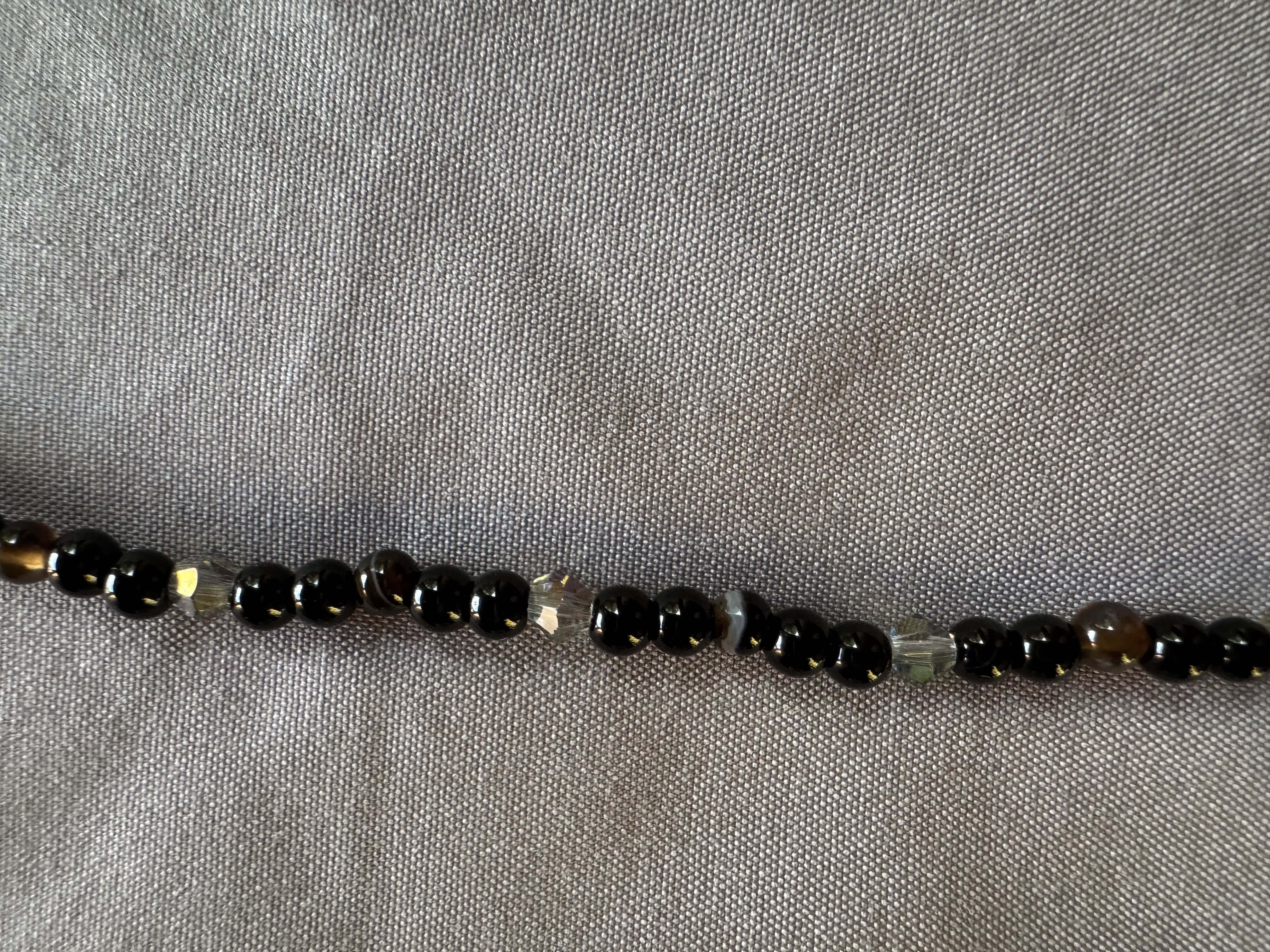 Silvery Obsidian and Onyx Gemstone Bead Necklace