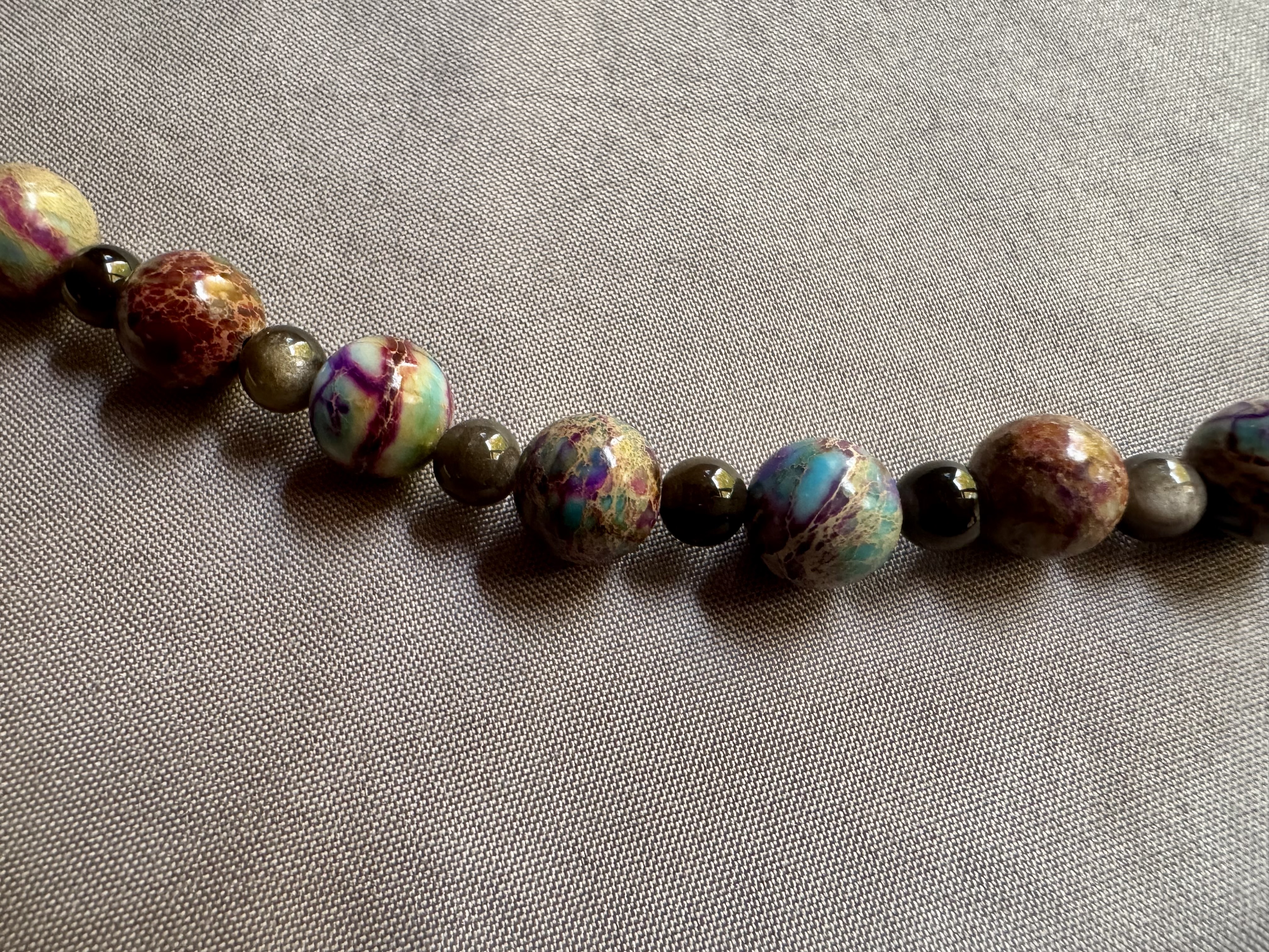 Handcrafted Turquoise and Onyx Gemstone Bead Necklace