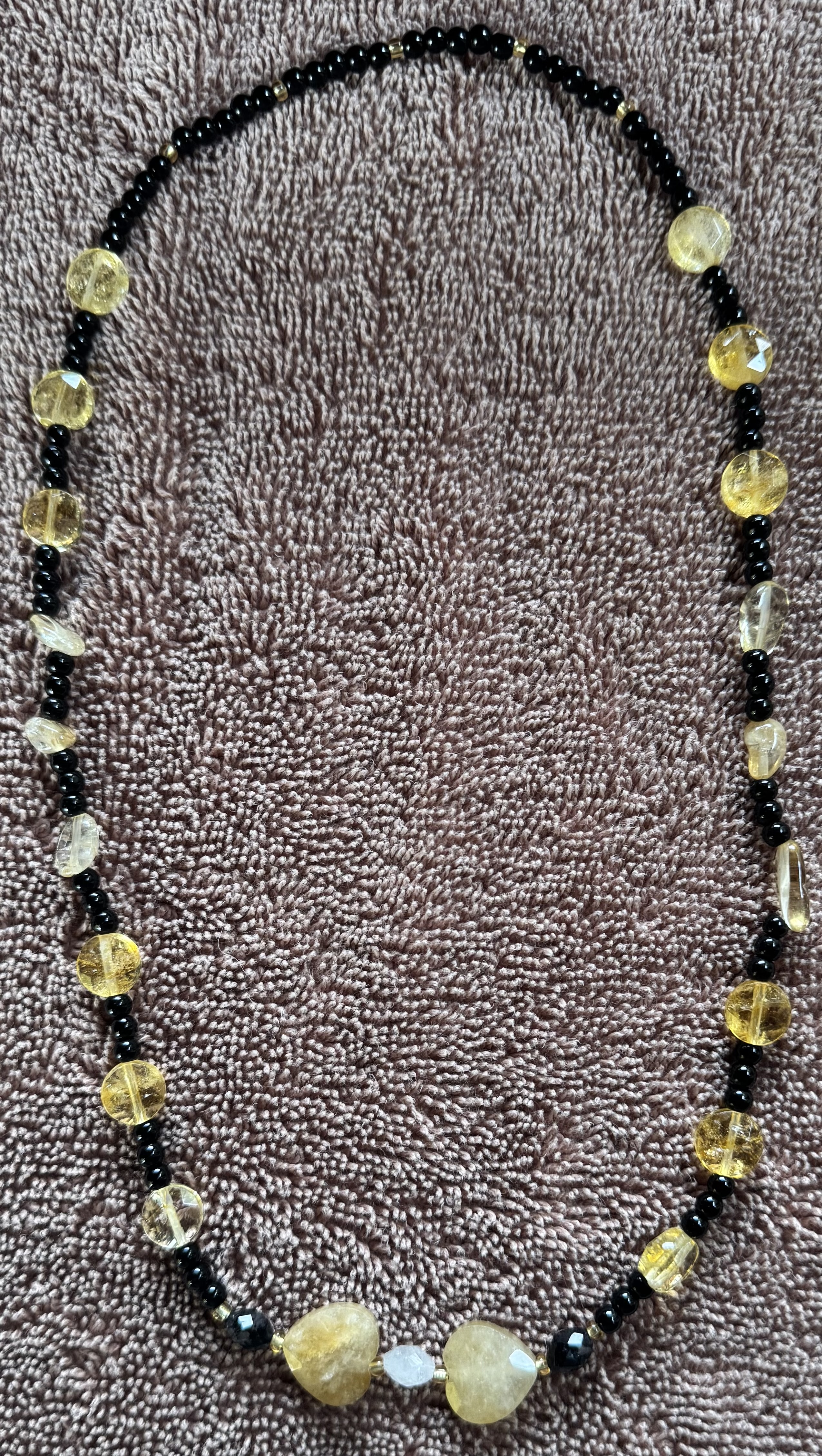 Handmade Topaz, Citrine, and Silvery Obsidian Stone Bead Necklace