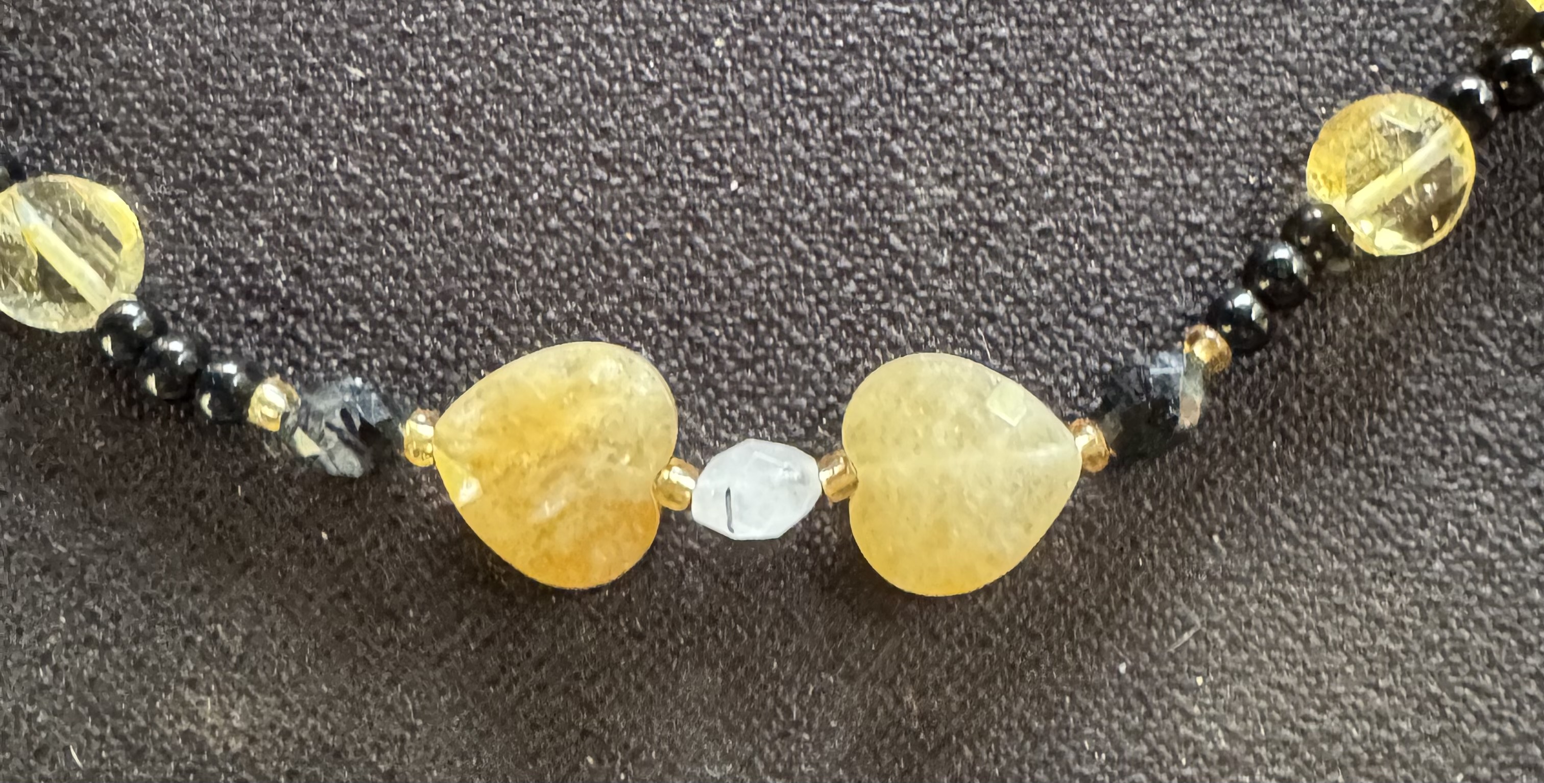 Handmade Topaz, Citrine, and Silvery Obsidian Stone Bead Necklace