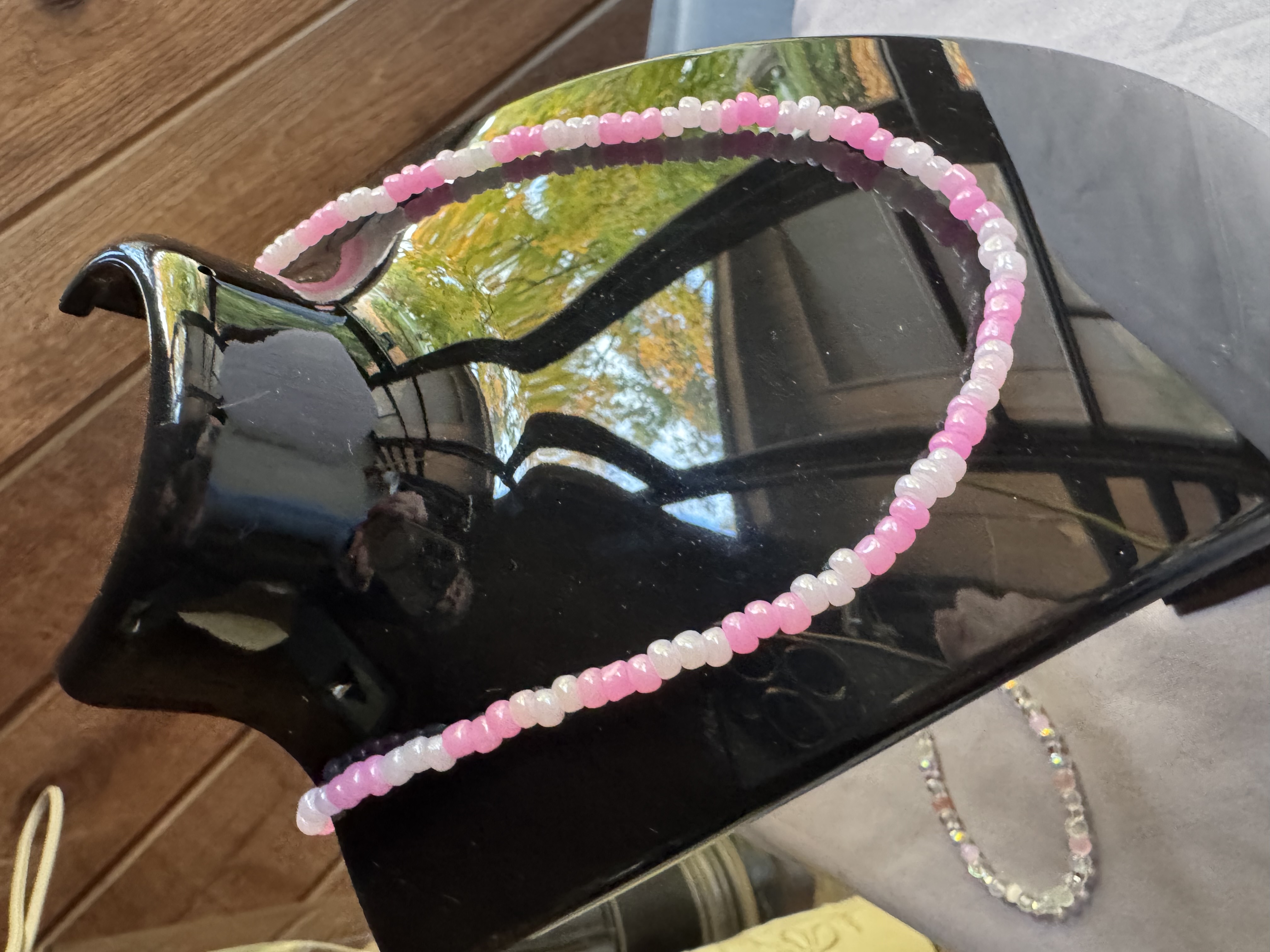 Pink and White Beaded Necklace