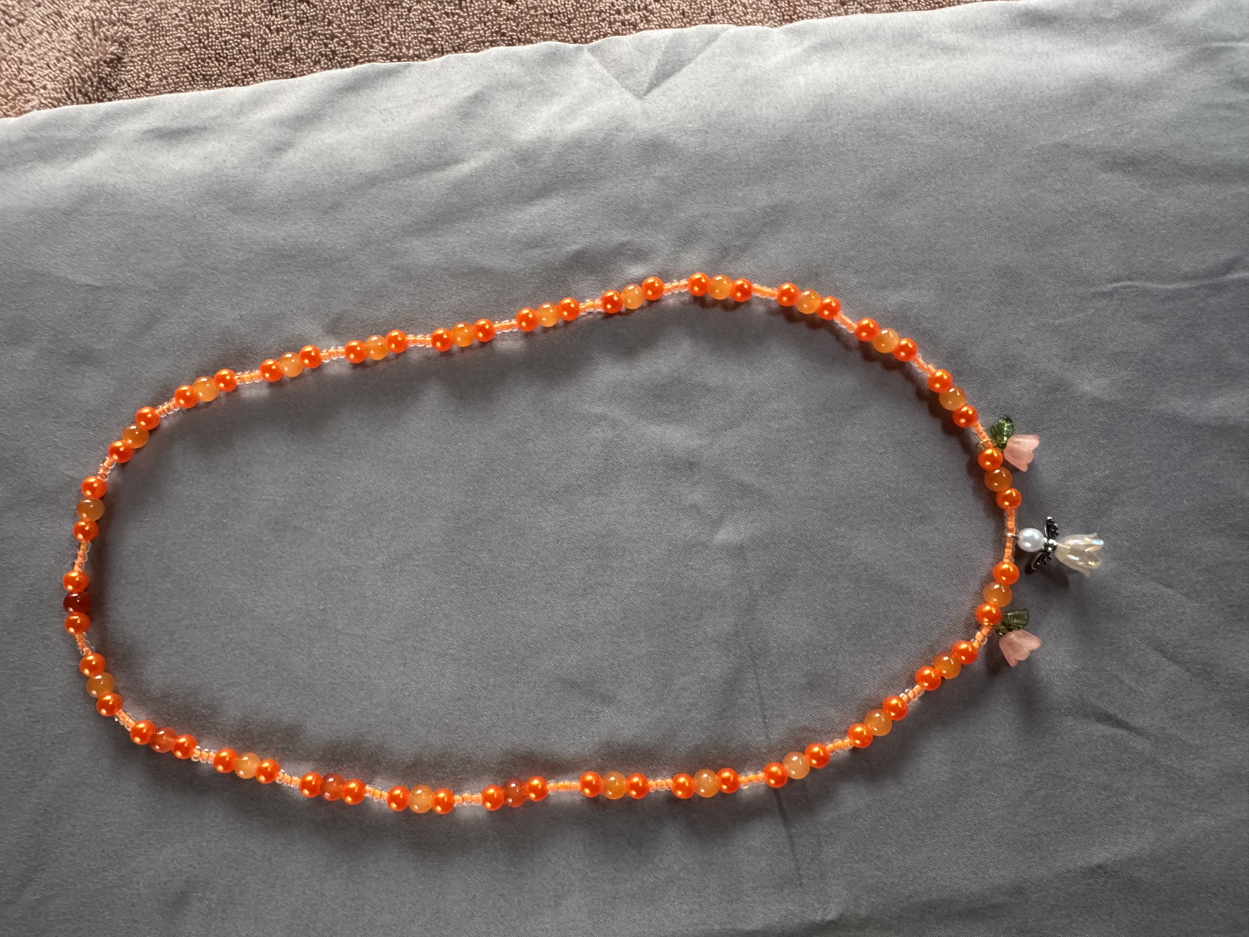 Orange Beaded Angel Necklace