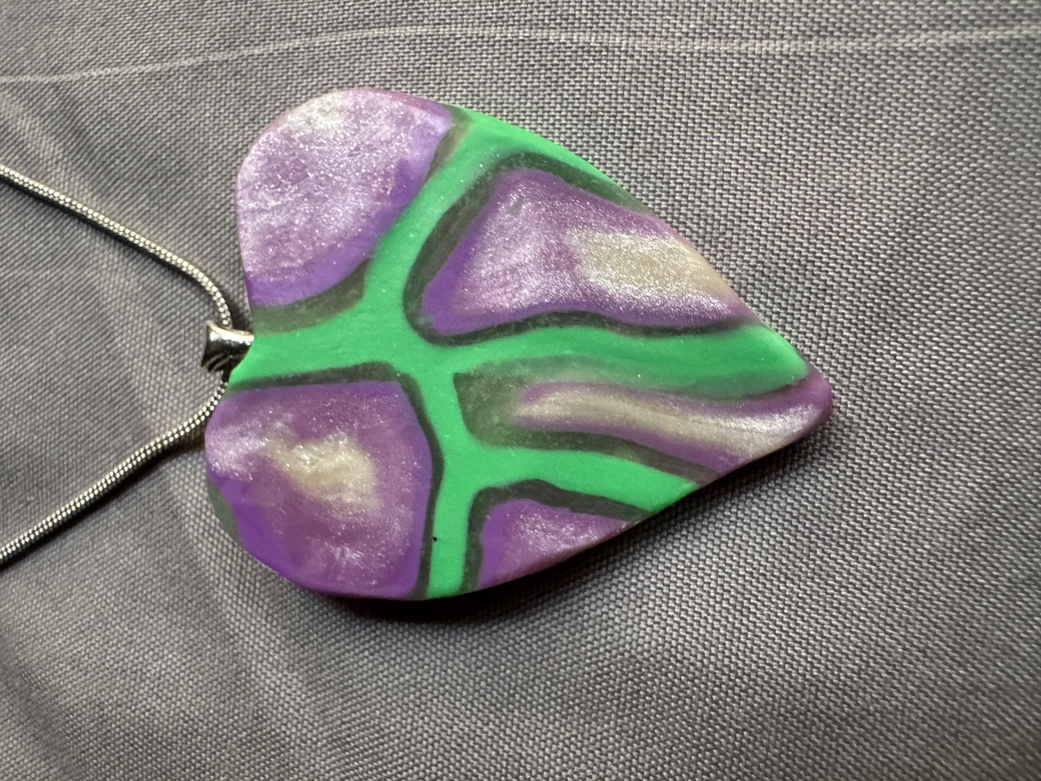 Handmade Purple and Green Leaf Necklace with Matching Earrings