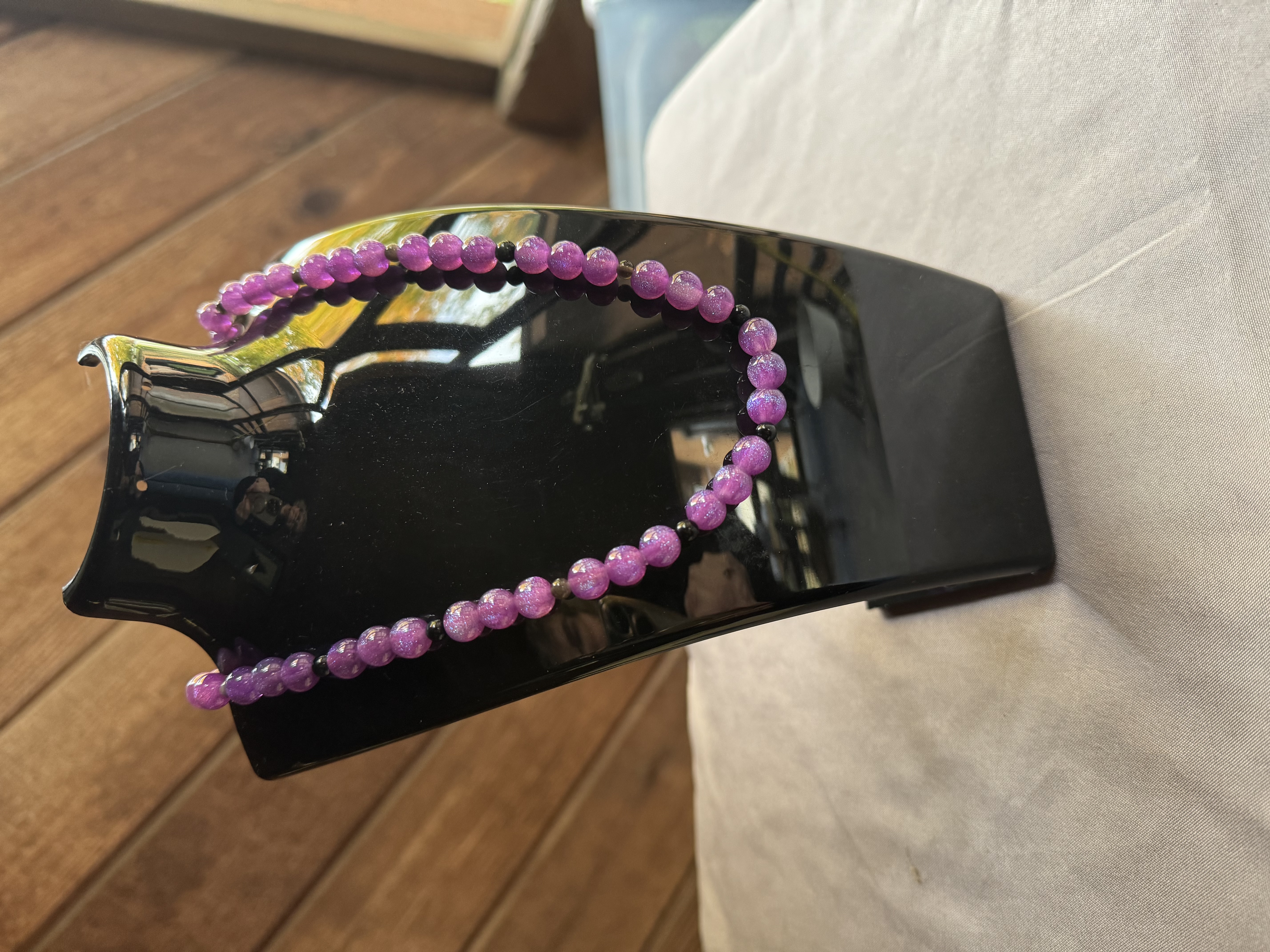 Purple and Silvery Obsidian Beaded Necklace