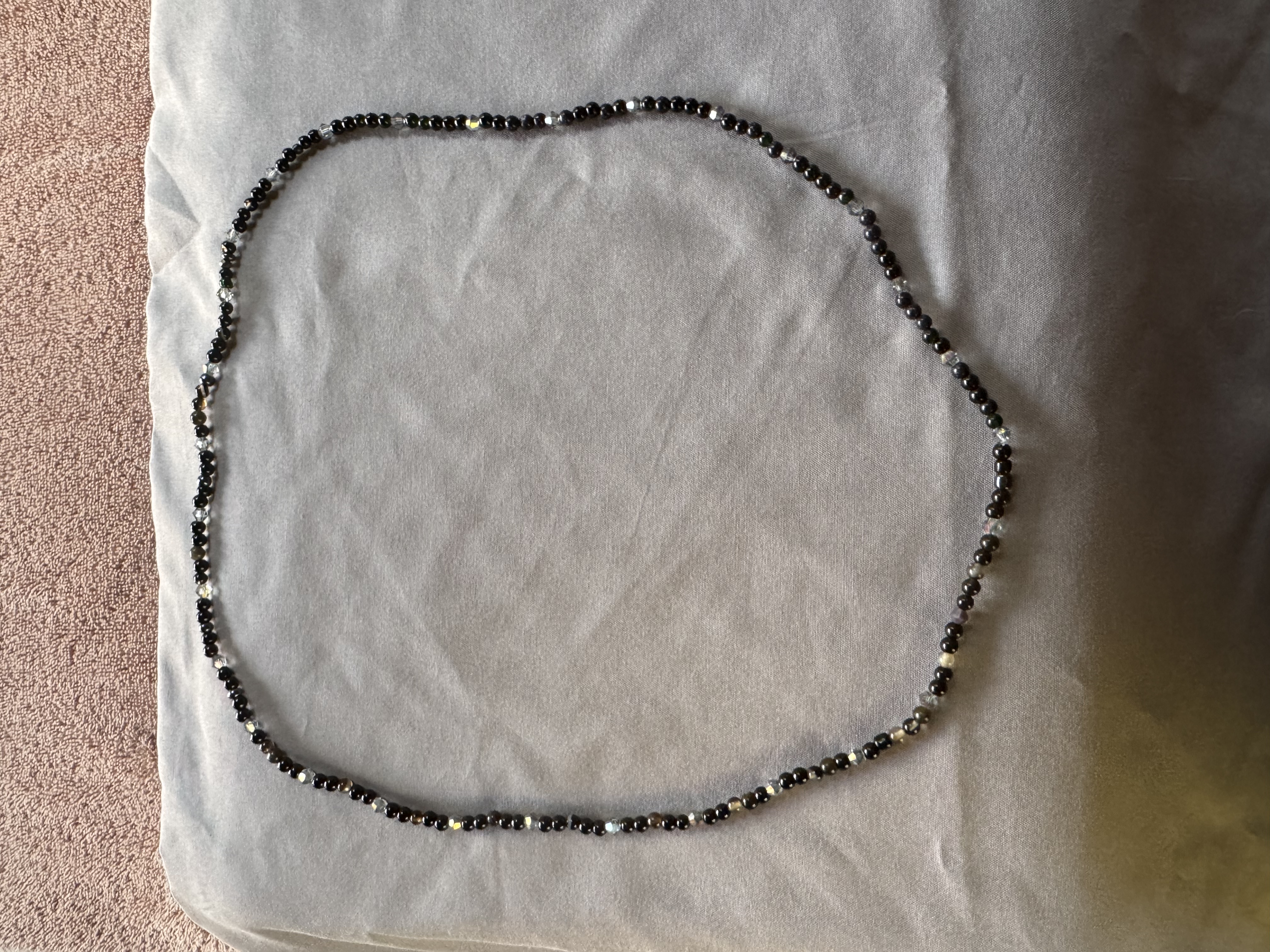 Silvery Obsidian and Onyx Gemstone Bead Necklace