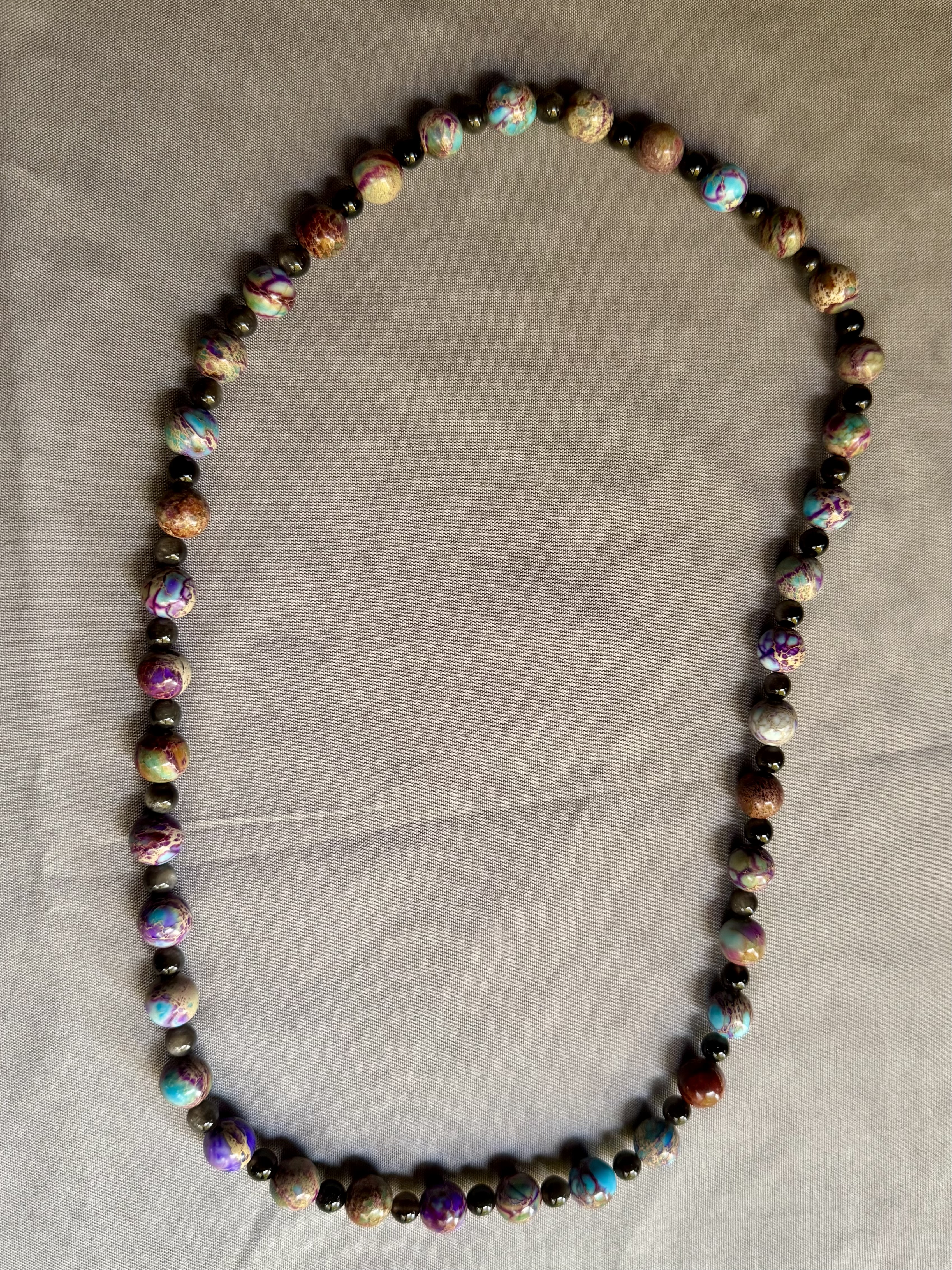 Handcrafted Turquoise and Onyx Gemstone Bead Necklace