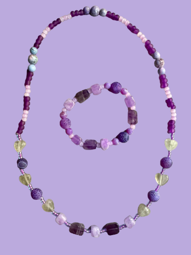 Handmade Amethyst and Citrine Gemstone Necklace and Bracelet Set