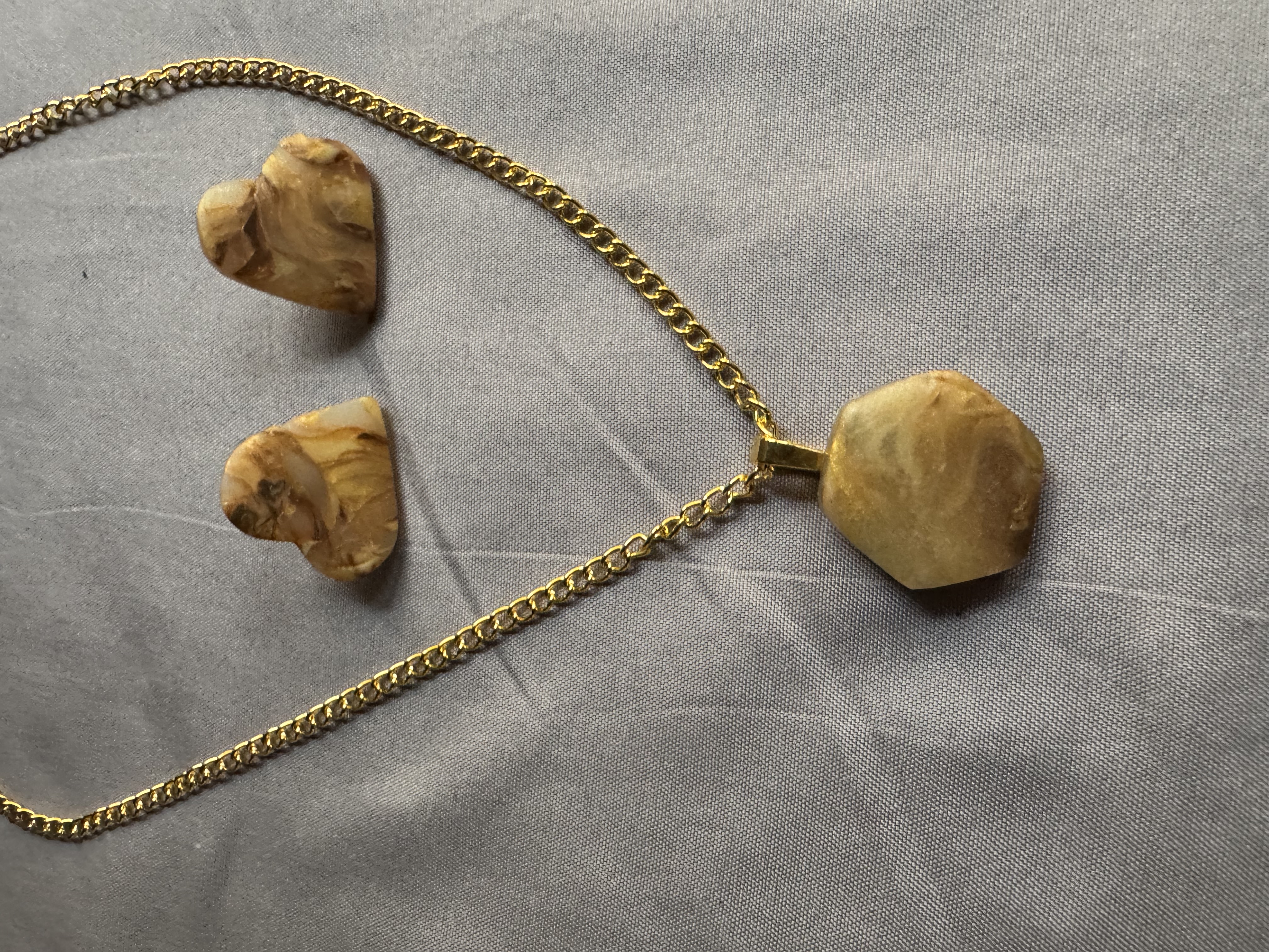 Handcrafted Iridescent Golden Necklace and Earrings Set