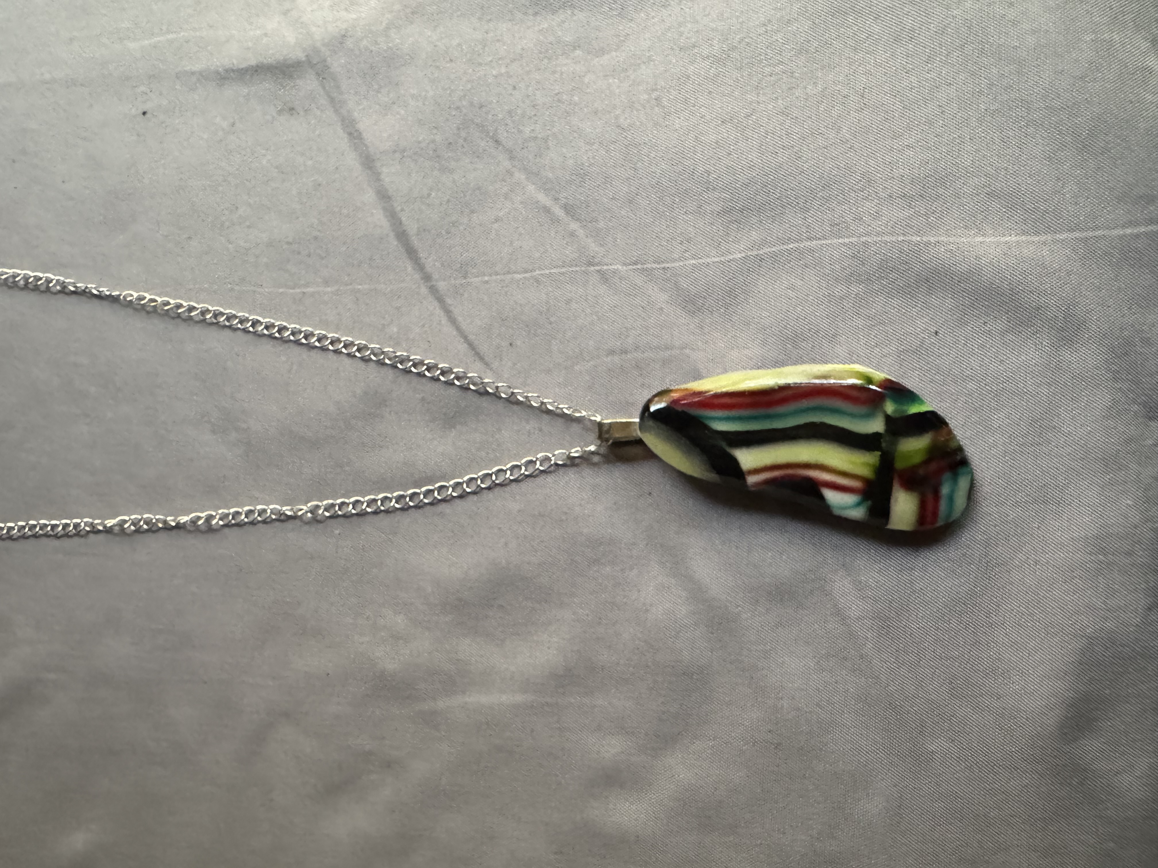 Multicolored Artistic Striped Pendant Necklace