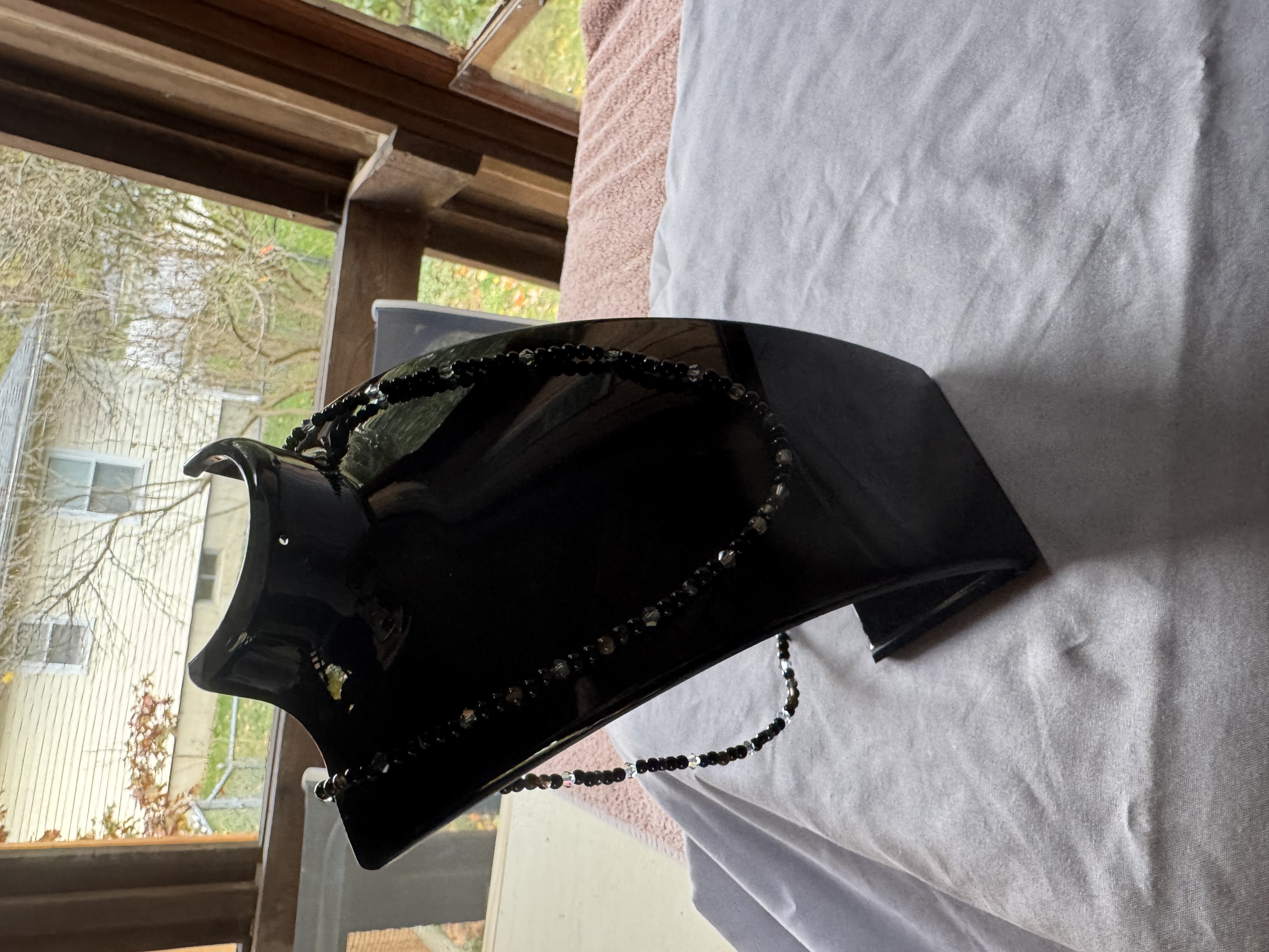 Silvery Obsidian and Onyx Gemstone Bead Necklace