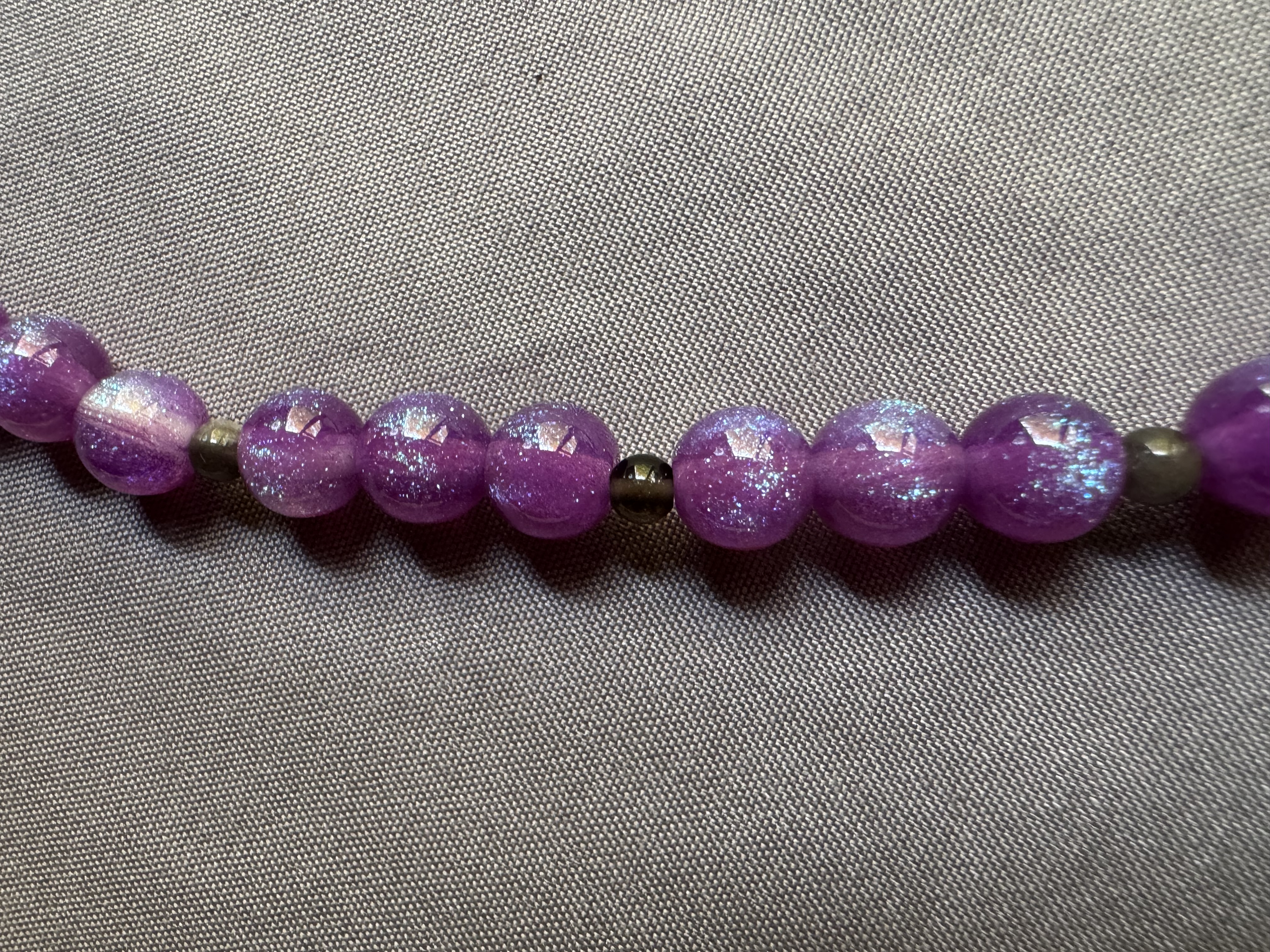 Purple and Silvery Obsidian Beaded Necklace