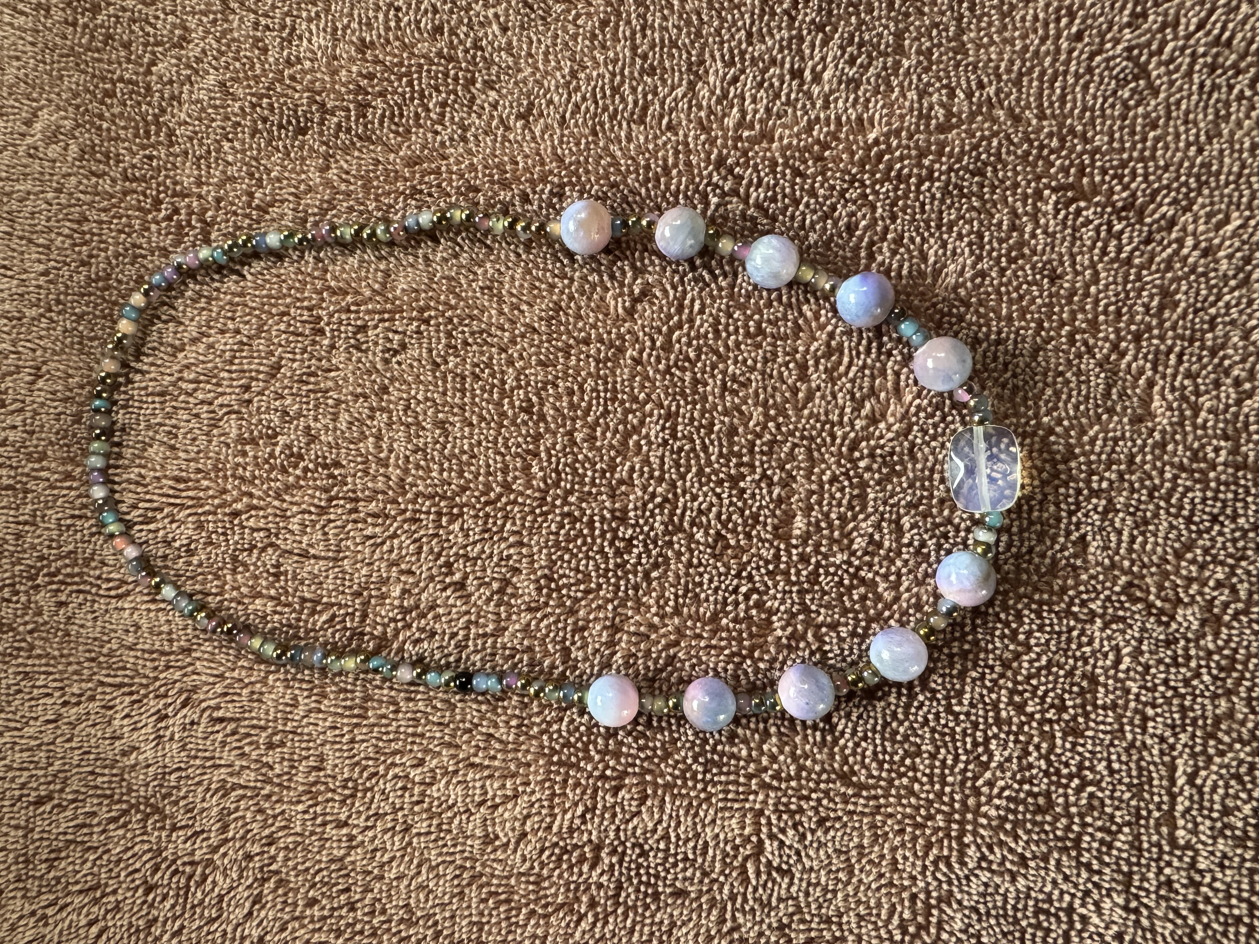 Handmade Beaded Necklace with Quartz Gemstone 