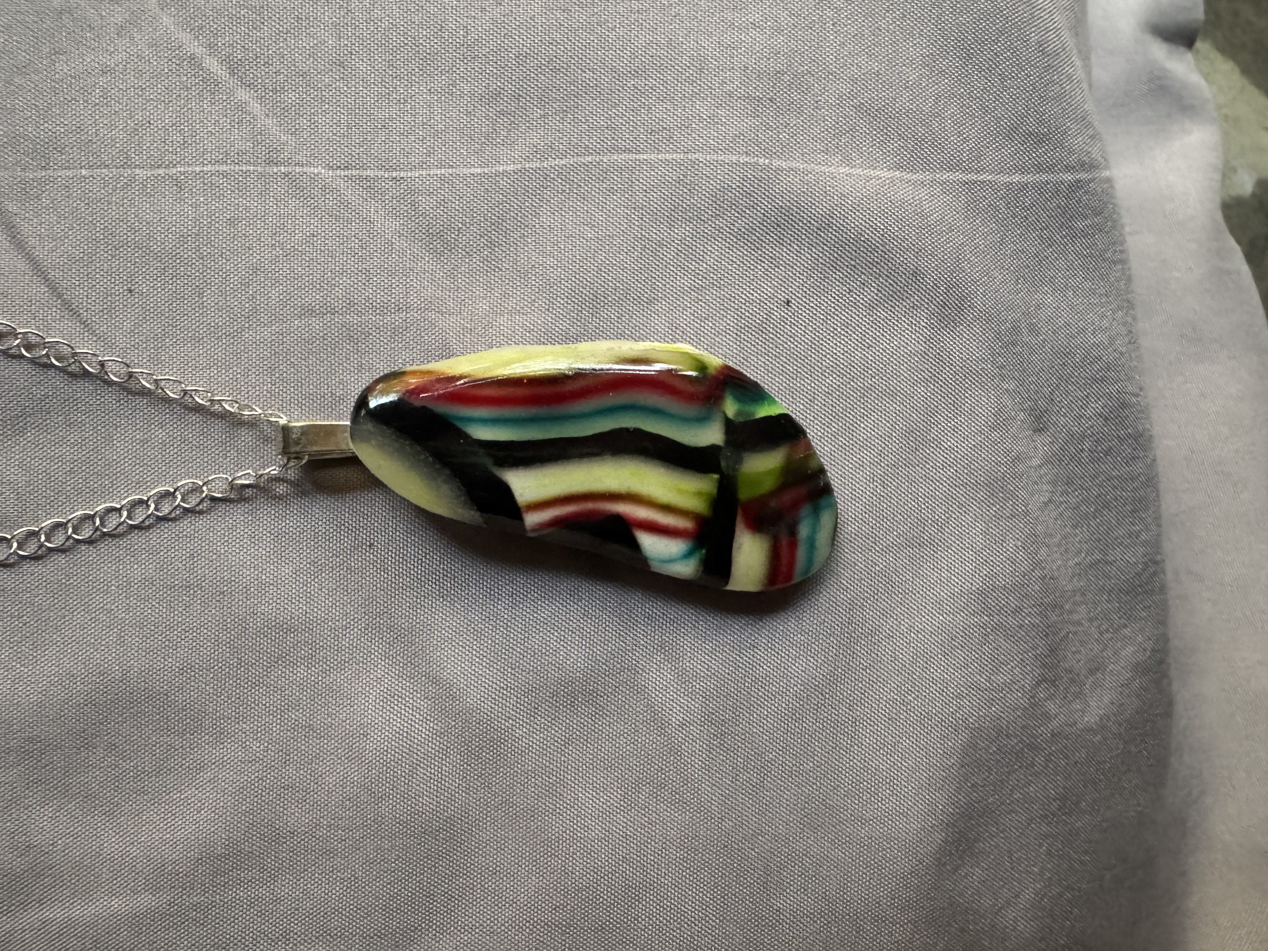 Multicolored Artistic Striped Pendant Necklace