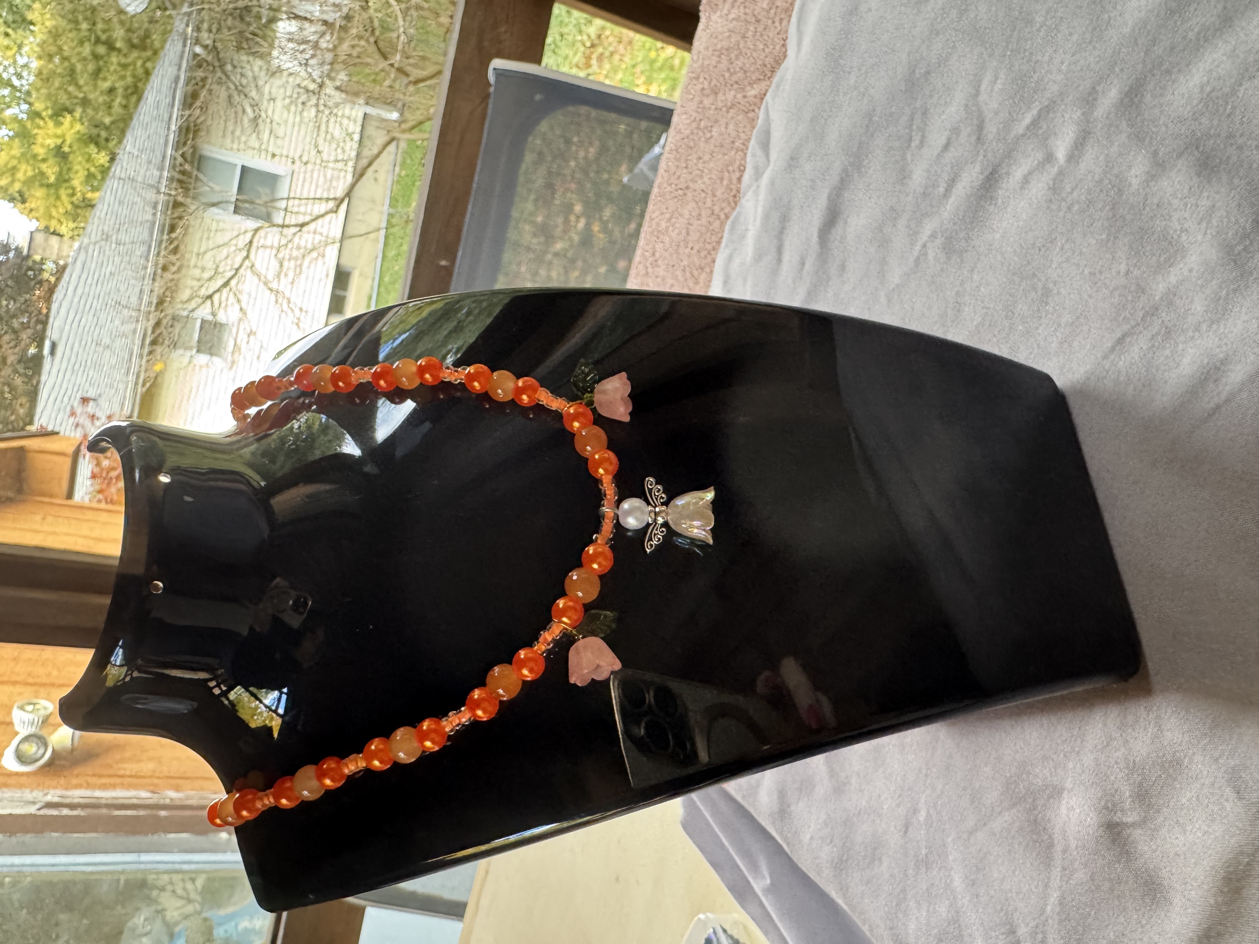 Orange Beaded Angel Necklace