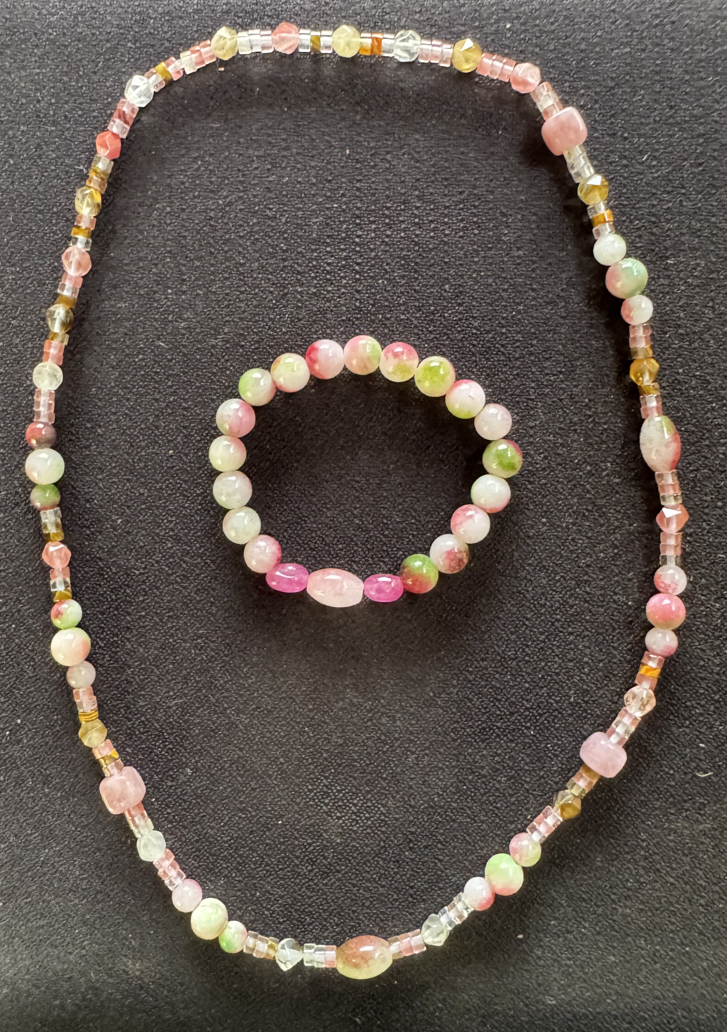 Watermelon Stone Beaded Necklace and Bracelet Set
